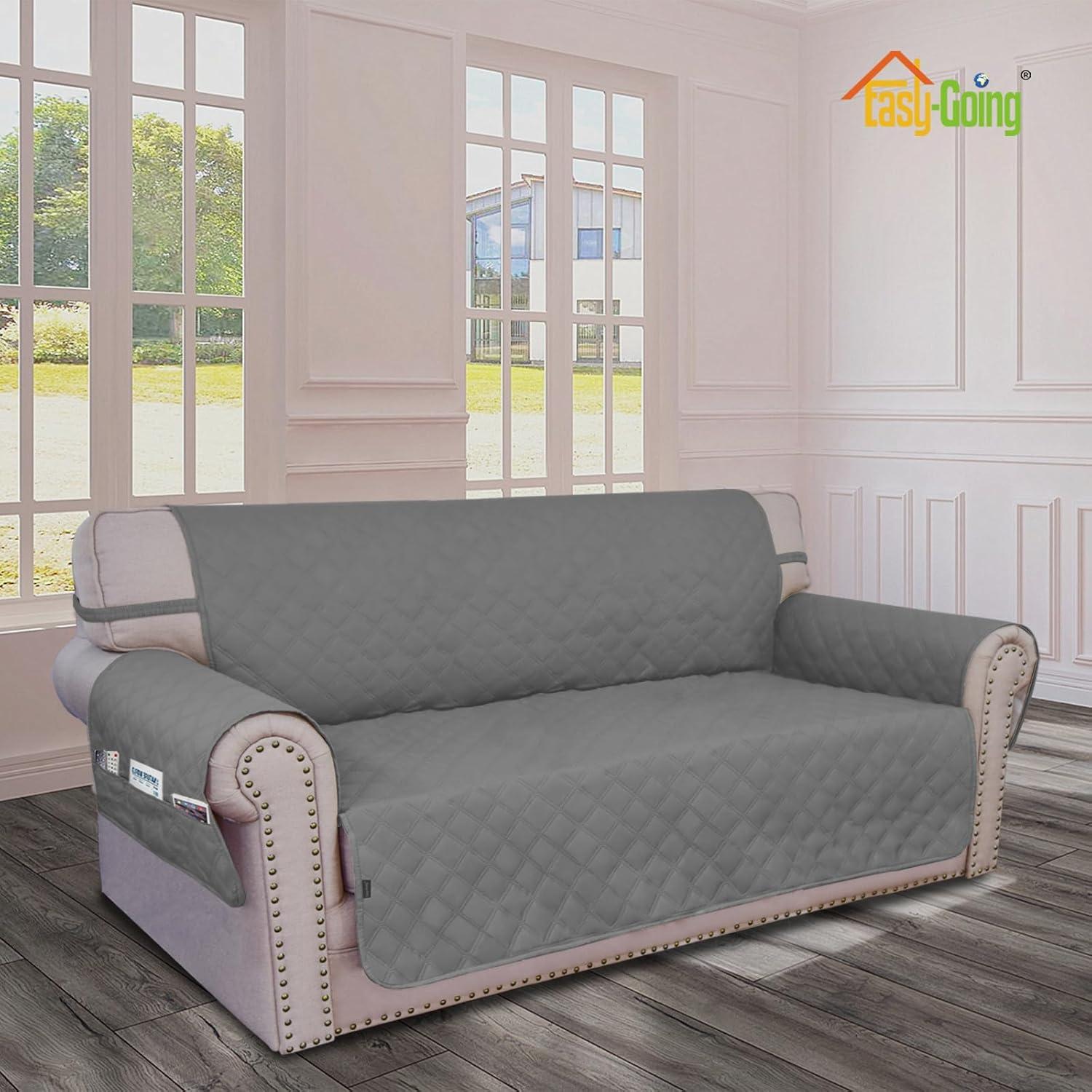 image:imageEasyGoing Sofa Slipcover Waterproof Couch Cover for 3 Cushion Couch Sofa Cover Furniture Protector Cover Pets Covers Washable NonSlip Fabric Pets Kids Children Dog Cat Sofa ChocolateGrey