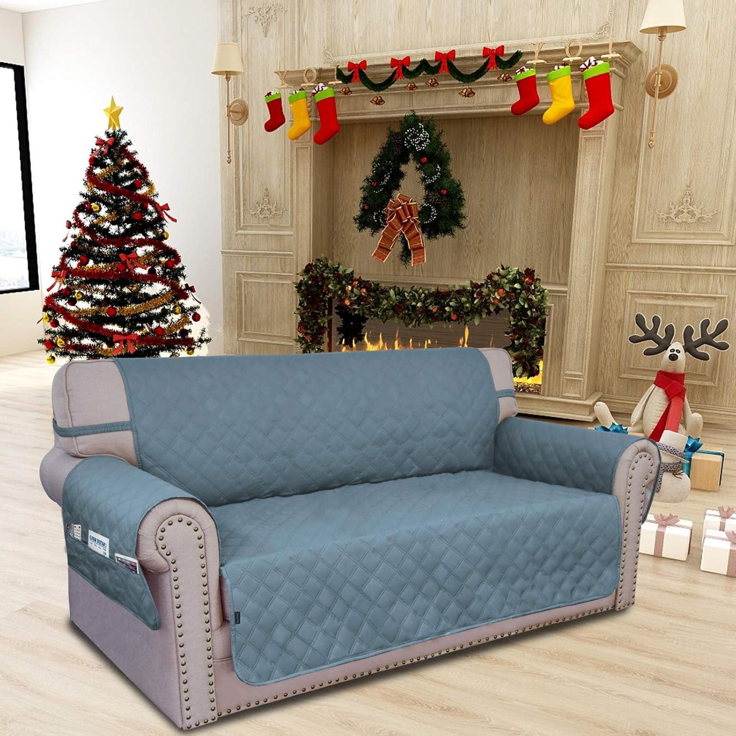 image:imageEasyGoing Sofa Slipcover Waterproof Couch Cover for 3 Cushion Couch Sofa Cover Furniture Protector Cover Pets Covers Washable NonSlip Fabric Pets Kids Children Dog Cat Sofa ChocolateLight Blue