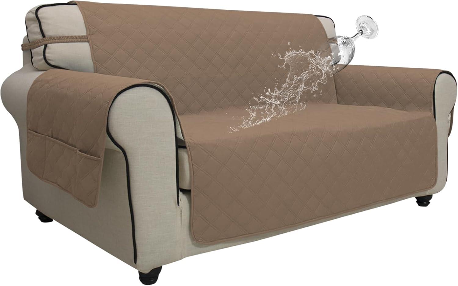 image:imageEasyGoing Sofa Slipcover Waterproof Couch Cover for 3 Cushion Couch Sofa Cover Furniture Protector Cover Pets Covers Washable NonSlip Fabric Pets Kids Children Dog Cat Sofa ChocolateCamel