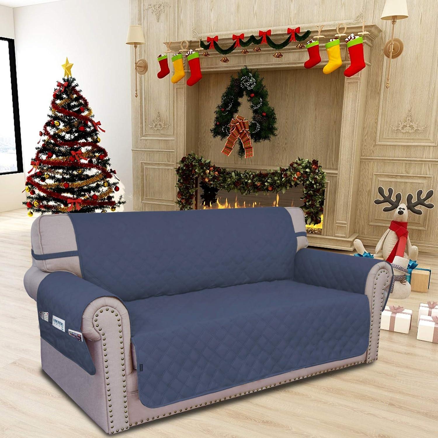 image:imageEasyGoing Sofa Slipcover Waterproof Couch Cover for 3 Cushion Couch Sofa Cover Furniture Protector Cover Pets Covers Washable NonSlip Fabric Pets Kids Children Dog Cat Sofa ChocolateNavy
