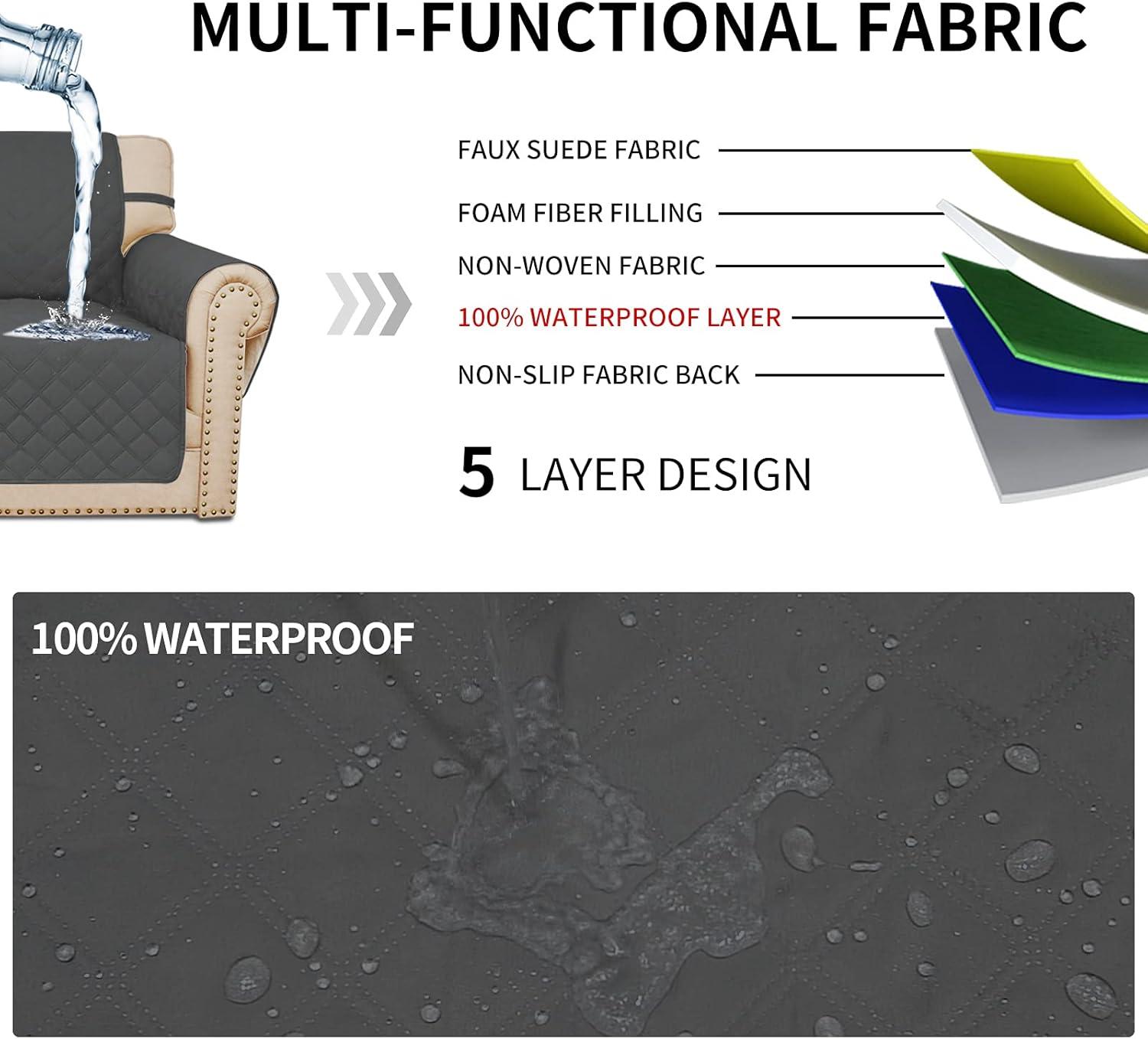 image:imageEasyGoing Sofa Slipcover Waterproof Couch Cover for 3 Cushion Couch Sofa Cover Furniture Protector Cover Pets Covers Washable NonSlip Fabric Pets Kids Children Dog Cat Sofa ChocolateDark Gray