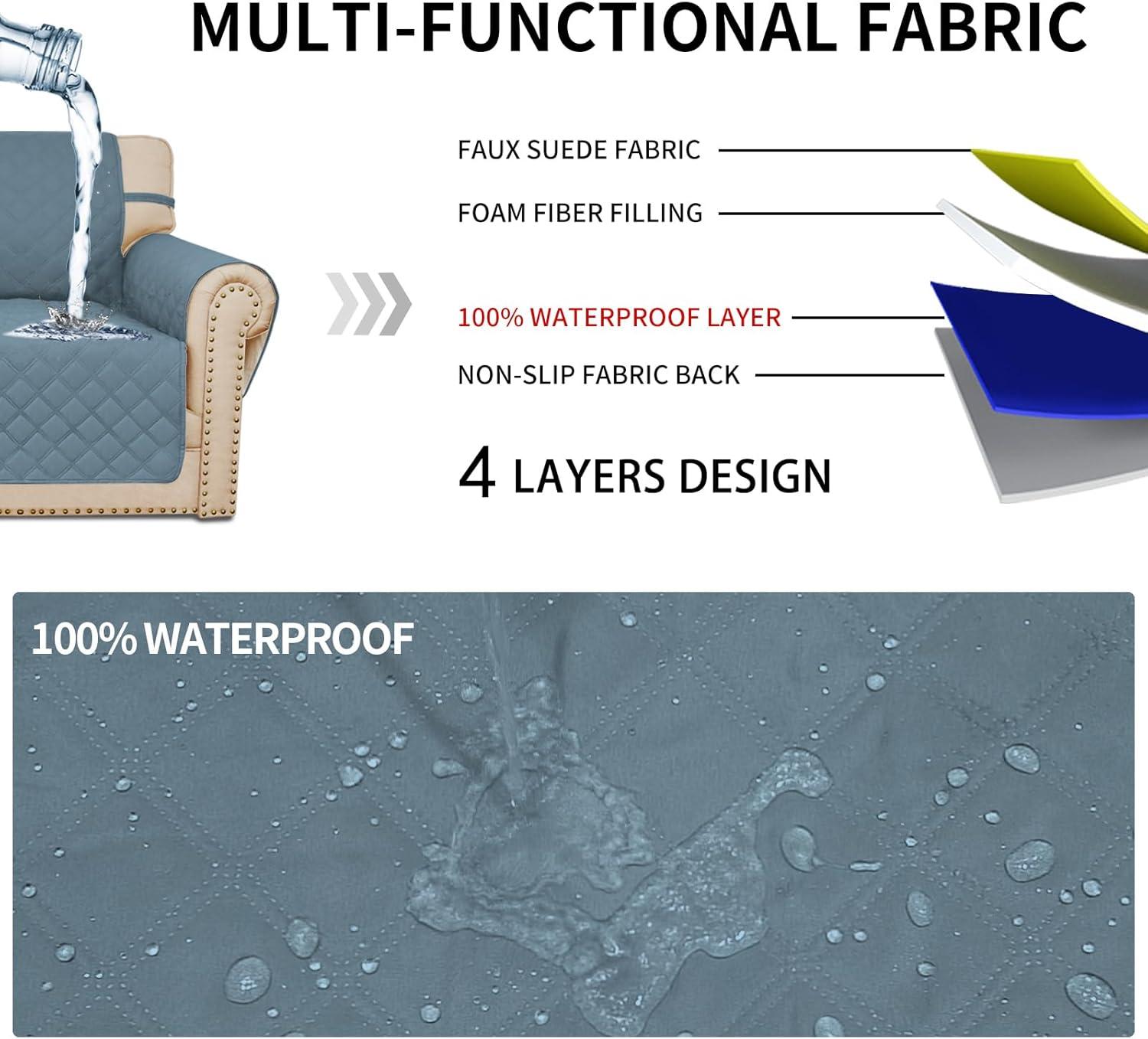 image:imageEasyGoing Sofa Slipcover Waterproof Couch Cover for 3 Cushion Couch Sofa Cover Furniture Protector Cover Pets Covers Washable NonSlip Fabric Pets Kids Children Dog Cat Sofa ChocolateLight Blue