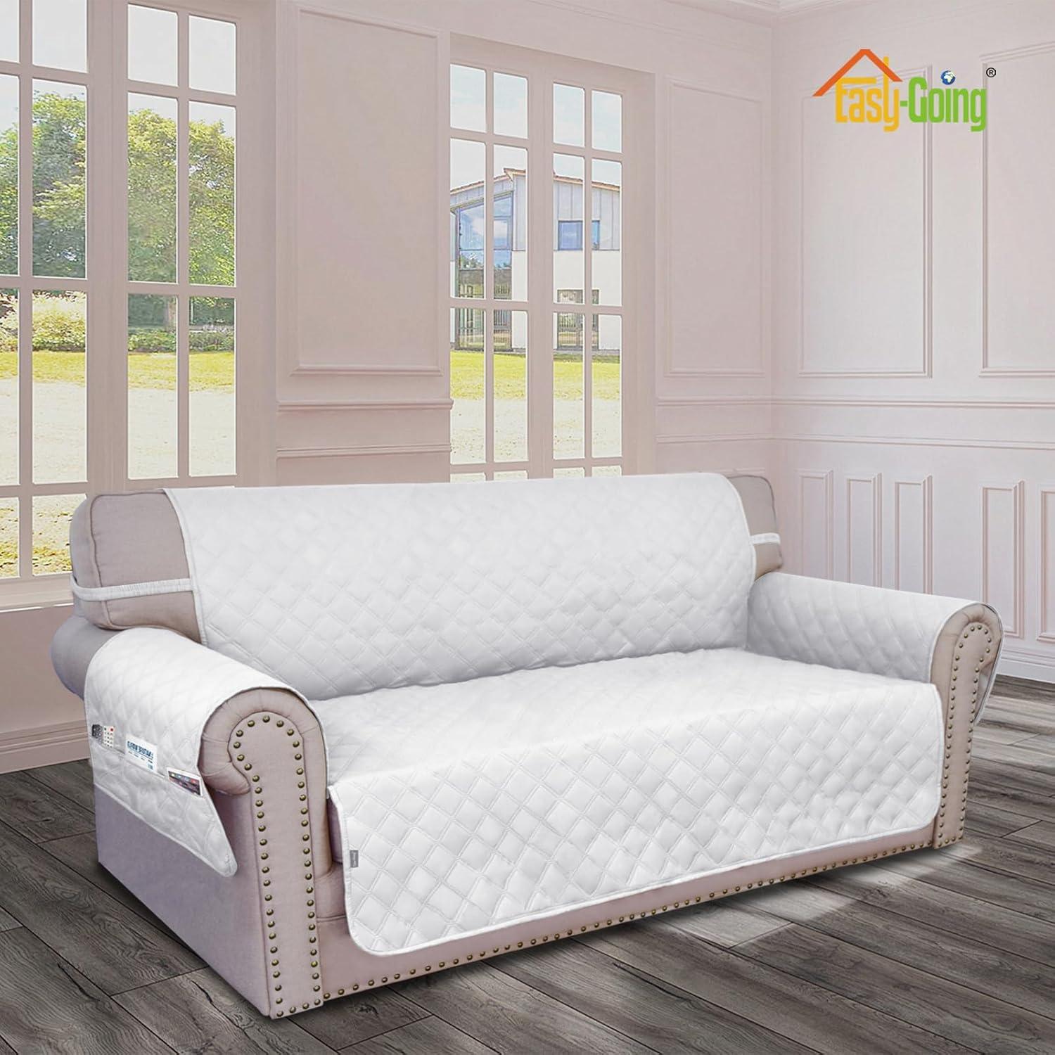image:imageEasyGoing Sofa Slipcover Waterproof Couch Cover for 3 Cushion Couch Sofa Cover Furniture Protector Cover Pets Covers Washable NonSlip Fabric Pets Kids Children Dog Cat Sofa ChocolateWhite