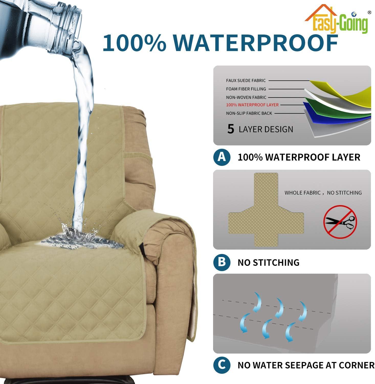 image:imageEasyGoing Sofa Slipcover Waterproof Couch Cover for 3 Cushion Couch Sofa Cover Furniture Protector Cover Pets Covers Washable NonSlip Fabric Pets Kids Children Dog Cat Sofa ChocolateSand