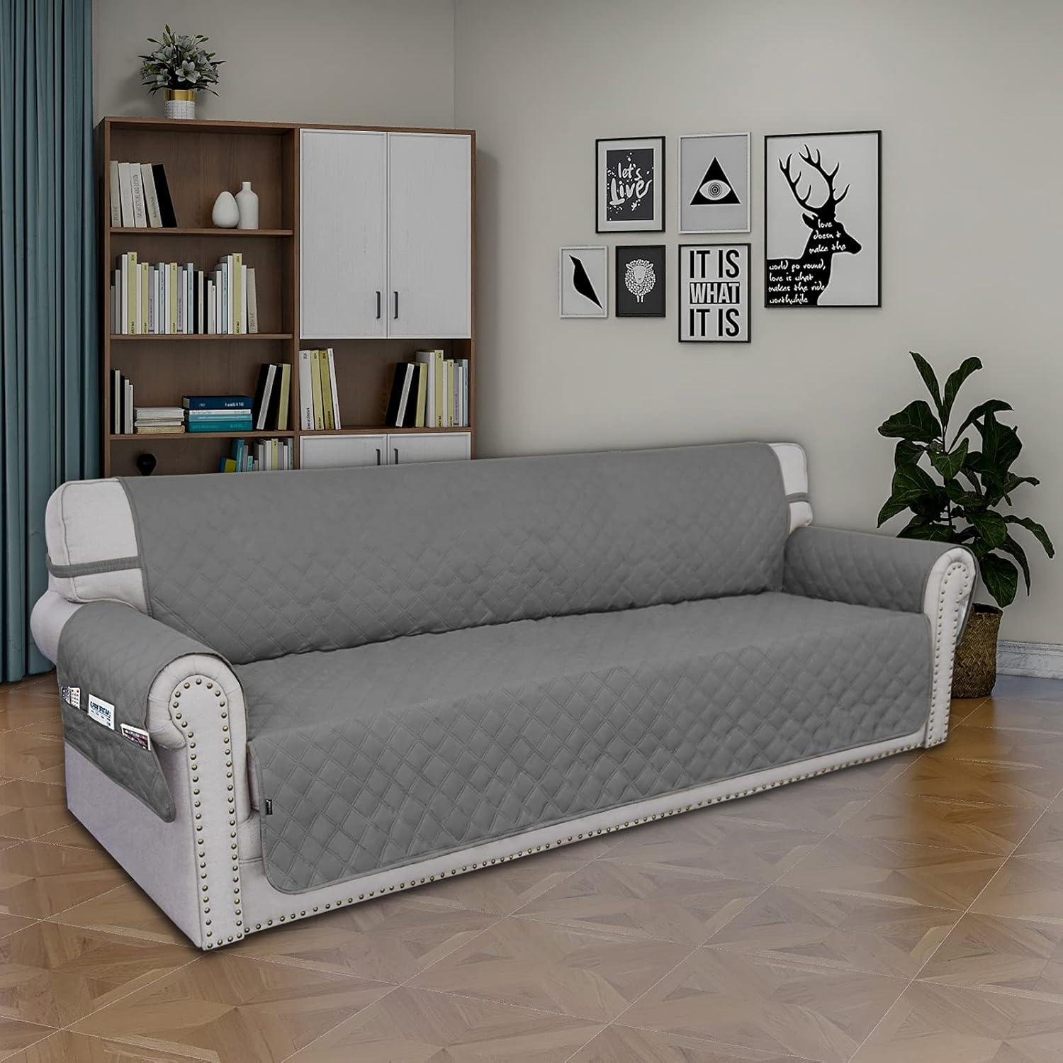 image:imageEasyGoing Sofa Slipcover Waterproof Couch Cover for 3 Cushion Couch Sofa Cover Furniture Protector Cover Pets Covers Washable NonSlip Fabric Pets Kids Children Dog Cat Sofa ChocolateGrey