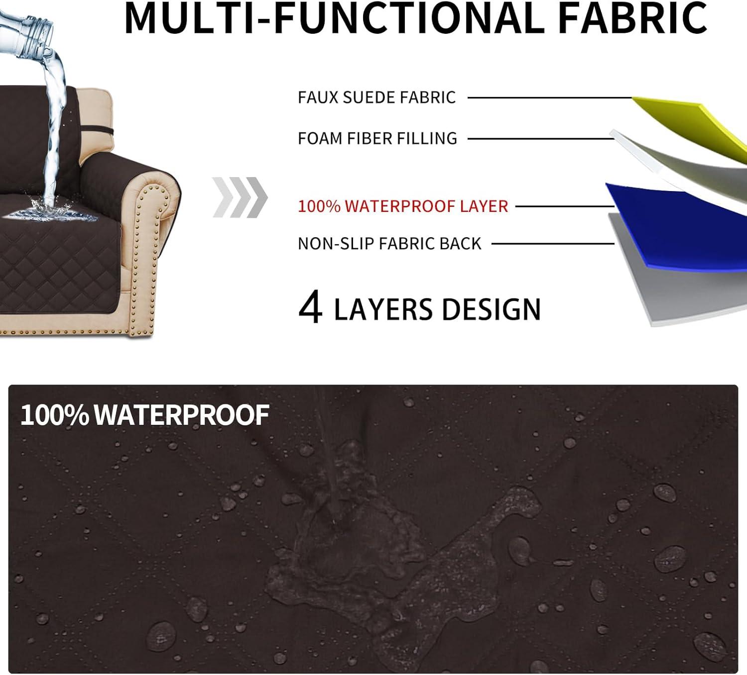image:imageEasyGoing Sofa Slipcover Waterproof Couch Cover for 3 Cushion Couch Sofa Cover Furniture Protector Cover Pets Covers Washable NonSlip Fabric Pets Kids Children Dog Cat Sofa ChocolateChocolate