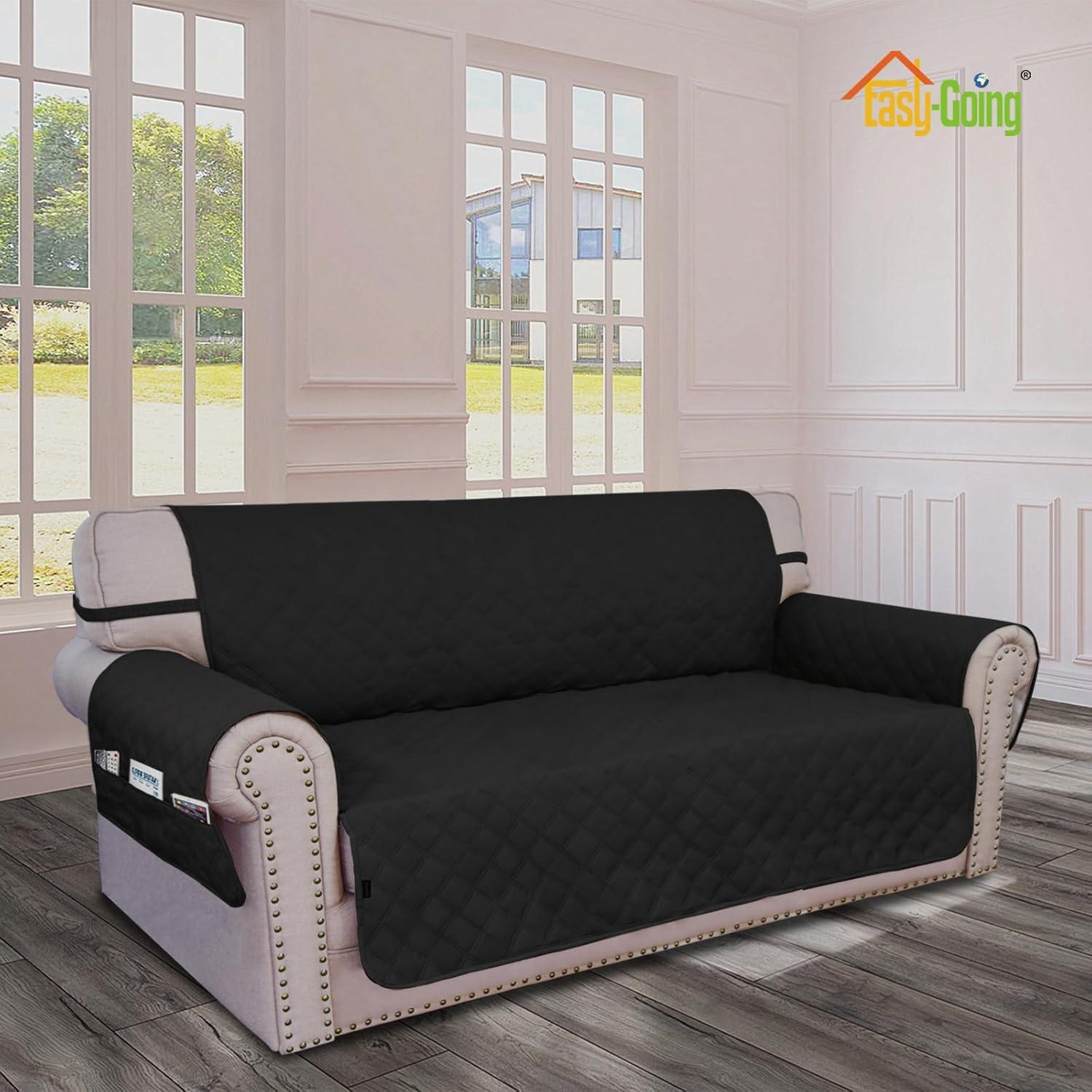 image:imageEasyGoing Sofa Slipcover Waterproof Couch Cover for 3 Cushion Couch Sofa Cover Furniture Protector Cover Pets Covers Washable NonSlip Fabric Pets Kids Children Dog Cat Sofa ChocolateBlack