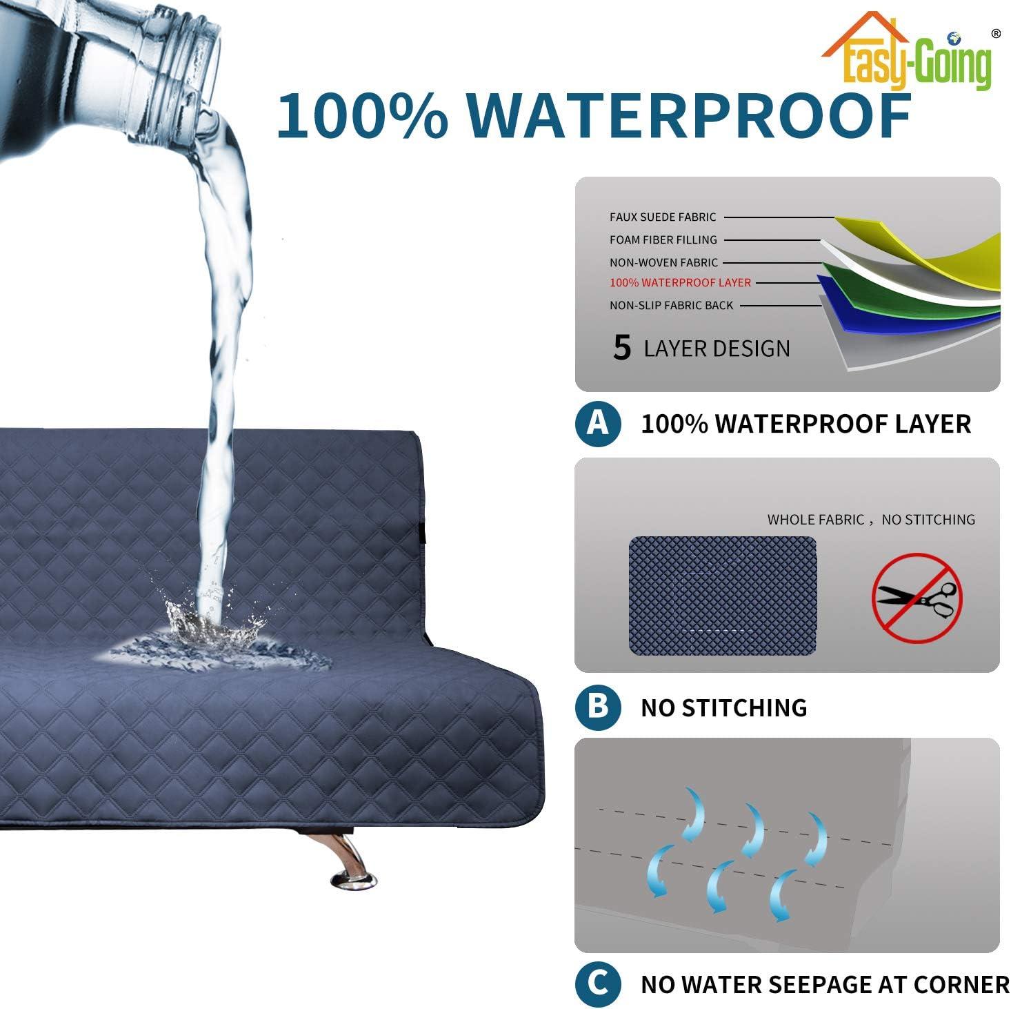 image:imageEasyGoing Sofa Slipcover Waterproof Couch Cover for 3 Cushion Couch Sofa Cover Furniture Protector Cover Pets Covers Washable NonSlip Fabric Pets Kids Children Dog Cat Sofa ChocolateNavy