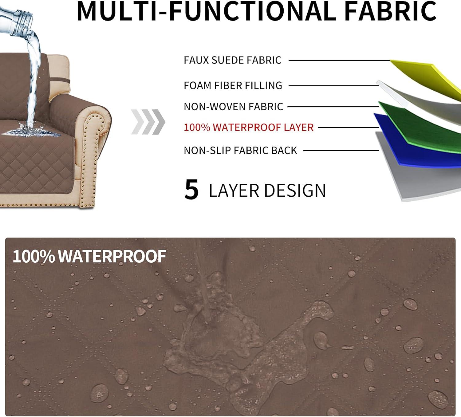image:imageEasyGoing Sofa Slipcover Waterproof Couch Cover for 3 Cushion Couch Sofa Cover Furniture Protector Cover Pets Covers Washable NonSlip Fabric Pets Kids Children Dog Cat Sofa ChocolateBrown