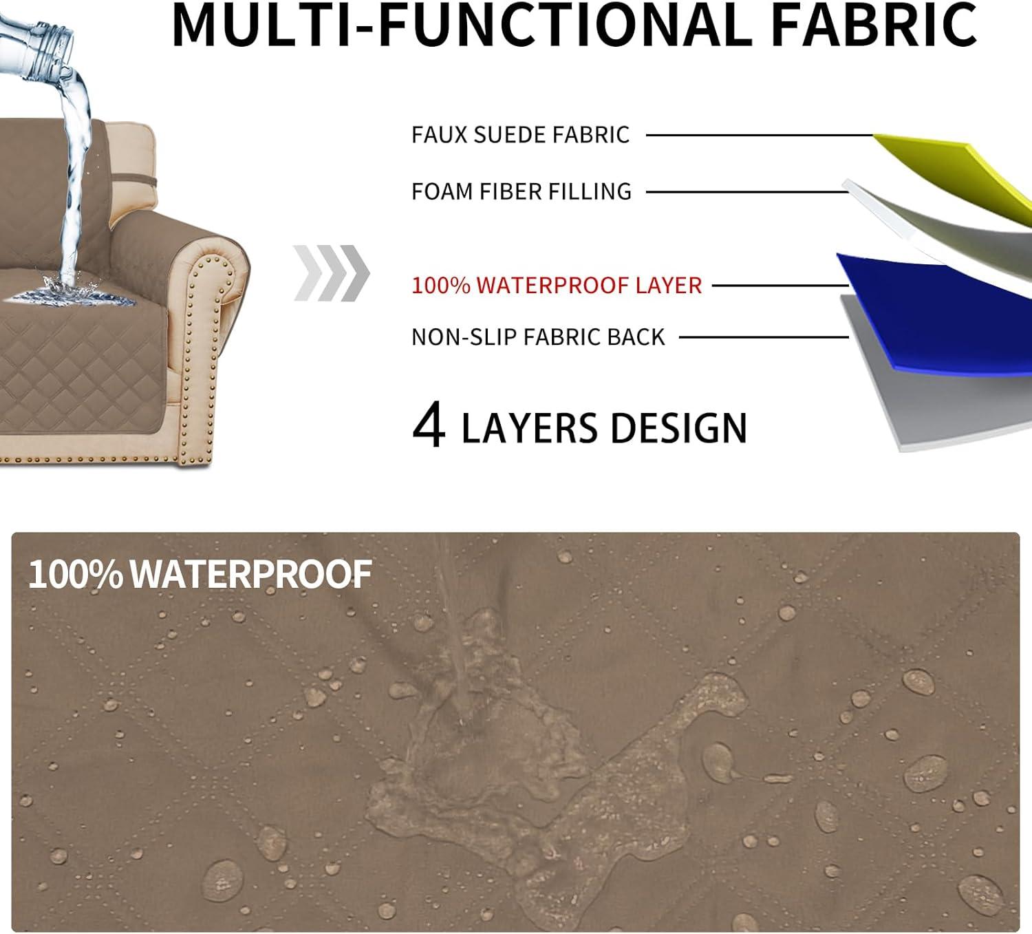 image:imageEasyGoing Sofa Slipcover Waterproof Couch Cover for 3 Cushion Couch Sofa Cover Furniture Protector Cover Pets Covers Washable NonSlip Fabric Pets Kids Children Dog Cat Sofa ChocolateCamel