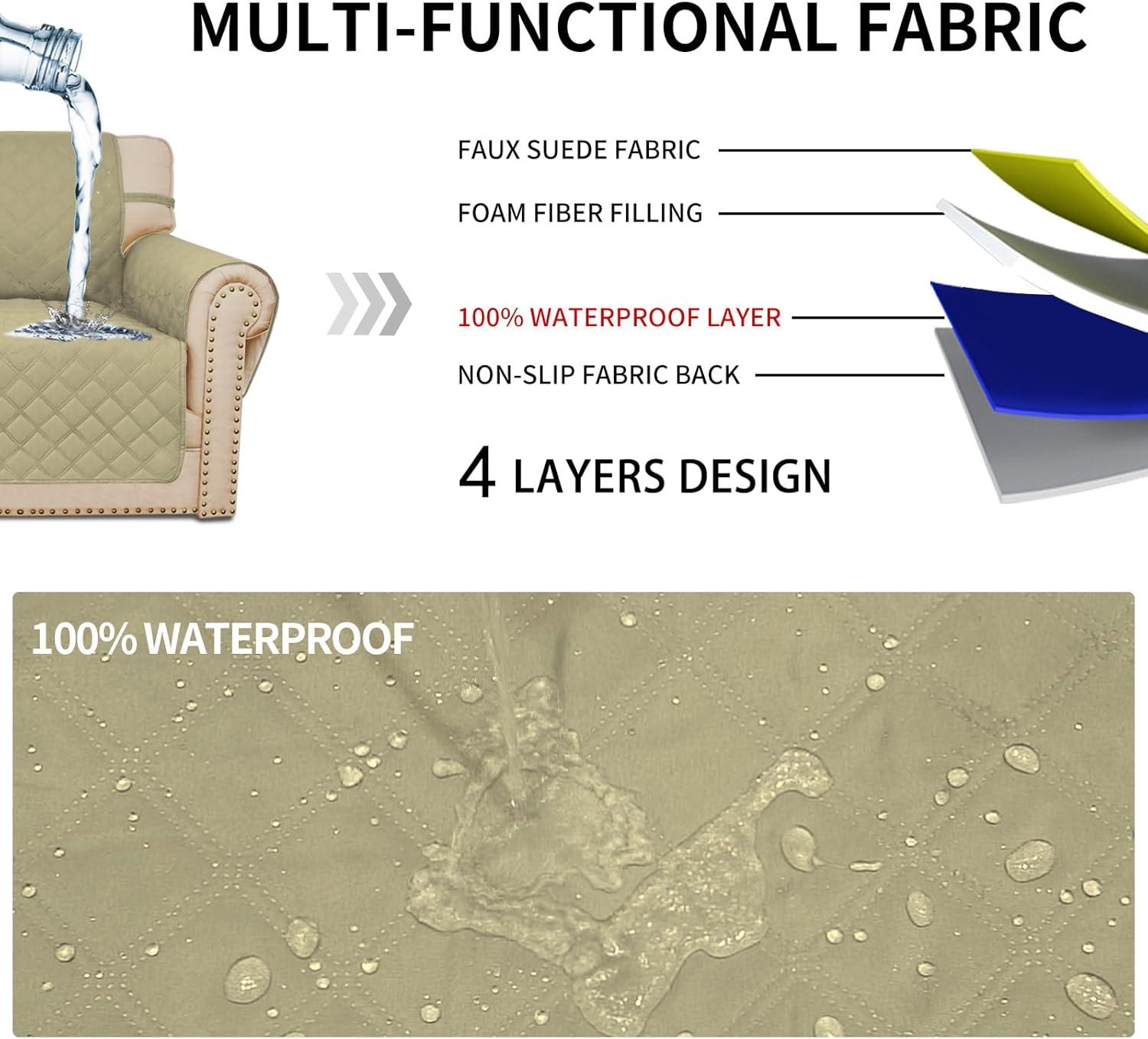 image:imageEasyGoing Sofa Slipcover Waterproof Couch Cover for 3 Cushion Couch Sofa Cover Furniture Protector Cover Pets Covers Washable NonSlip Fabric Pets Kids Children Dog Cat Sofa ChocolateSand