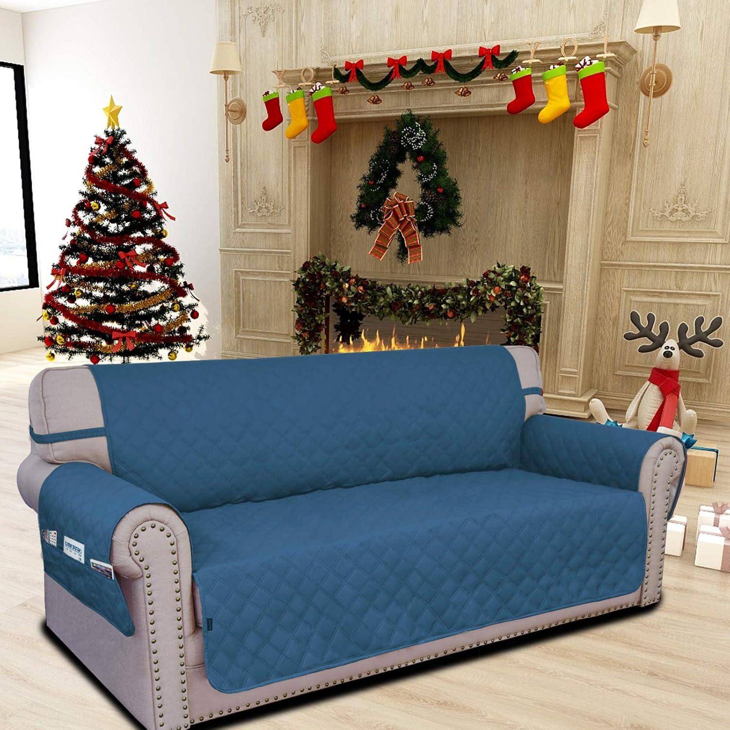image:imageEasyGoing Sofa Slipcover Waterproof Couch Cover for 3 Cushion Couch Sofa Cover Furniture Protector Cover Pets Covers Washable NonSlip Fabric Pets Kids Children Dog Cat Sofa ChocolatePeacock Blue