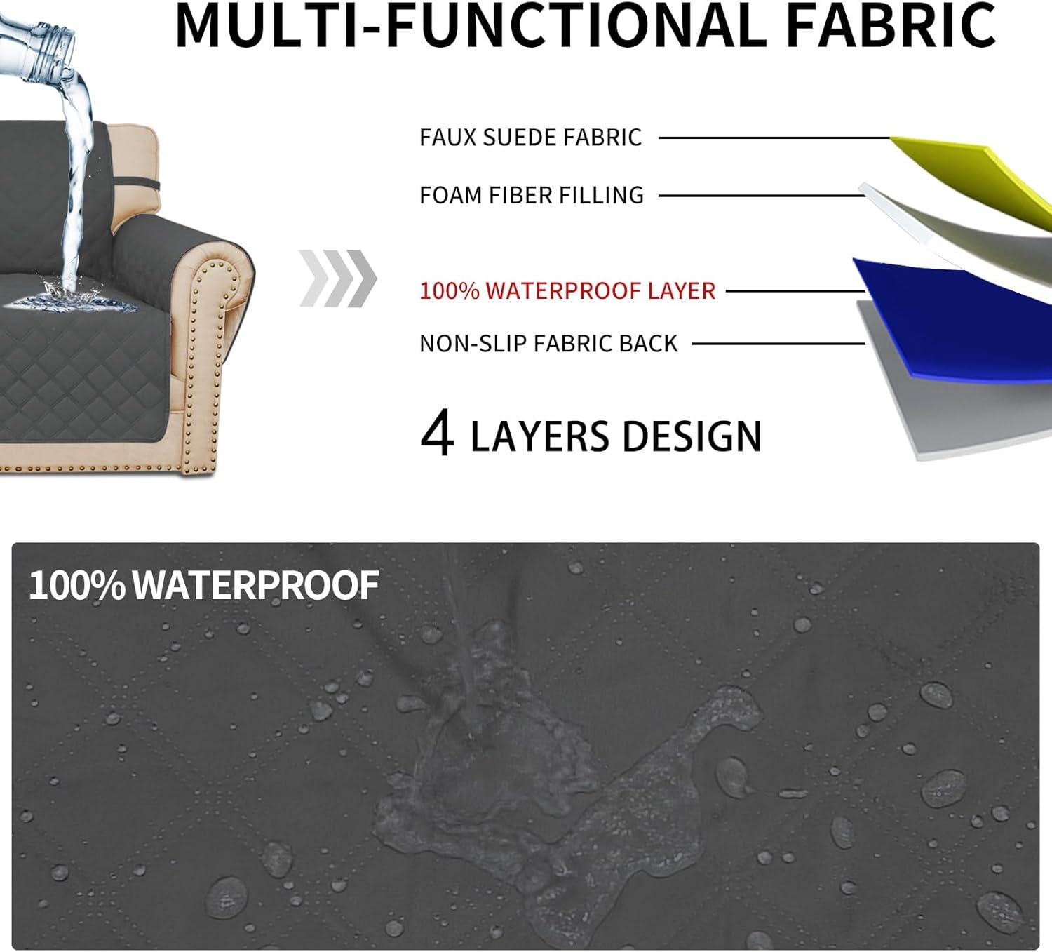 image:imageEasyGoing Sofa Slipcover Waterproof Couch Cover for 3 Cushion Couch Sofa Cover Furniture Protector Cover Pets Covers Washable NonSlip Fabric Pets Kids Children Dog Cat Sofa ChocolateDark Gray