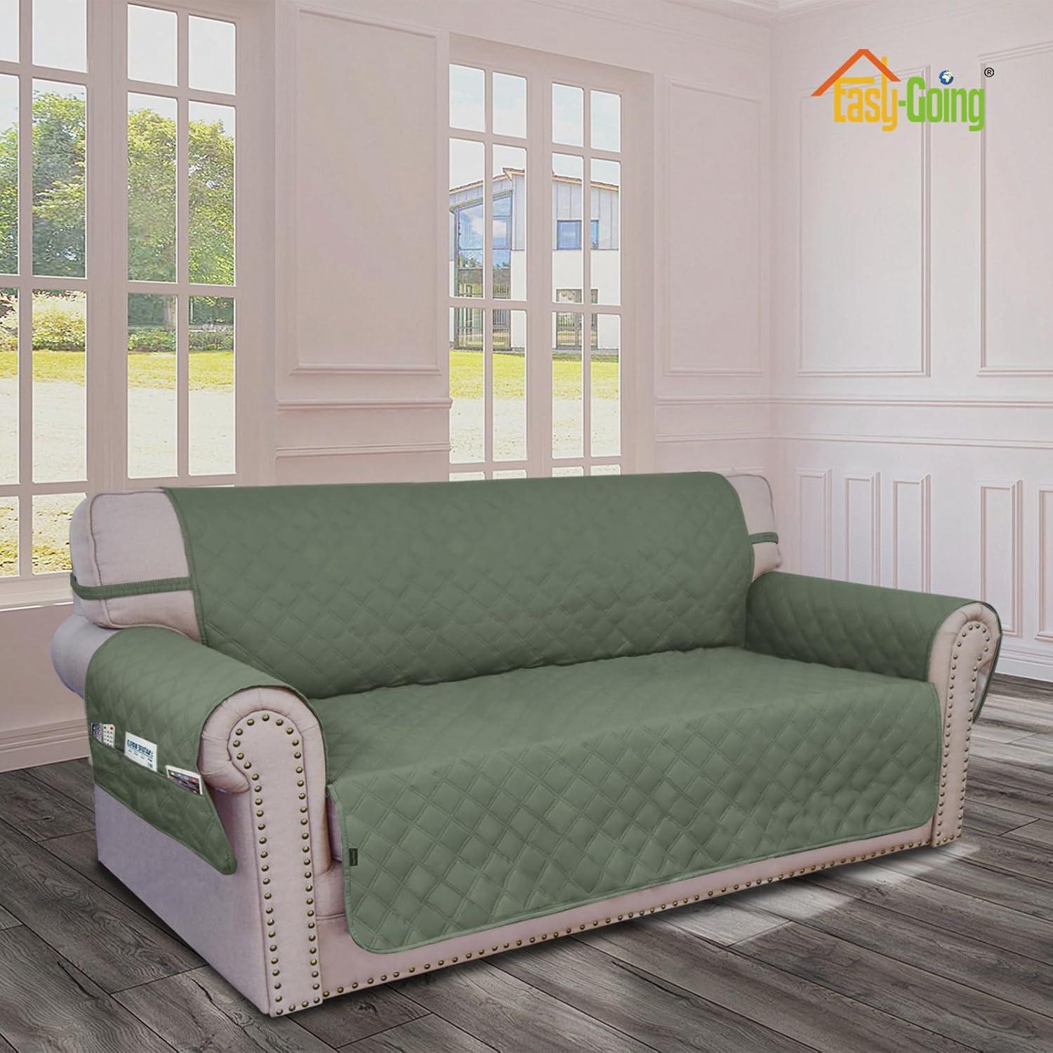 image:imageEasyGoing Sofa Slipcover Waterproof Couch Cover for 3 Cushion Couch Sofa Cover Furniture Protector Cover Pets Covers Washable NonSlip Fabric Pets Kids Children Dog Cat Sofa ChocolateGreyish Green