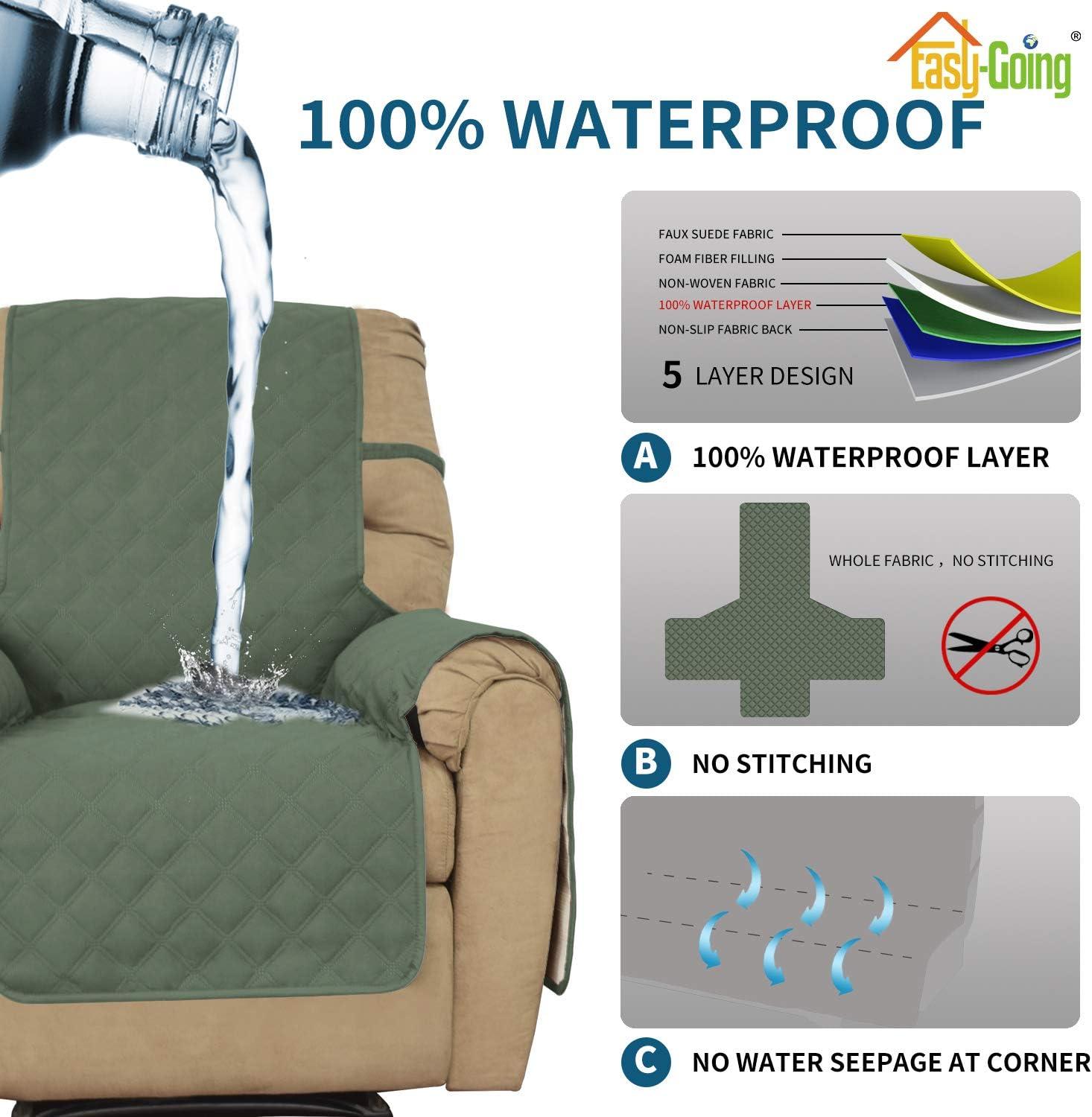 image:imageEasyGoing Sofa Slipcover Waterproof Couch Cover for 3 Cushion Couch Sofa Cover Furniture Protector Cover Pets Covers Washable NonSlip Fabric Pets Kids Children Dog Cat Sofa ChocolateGreyish Green