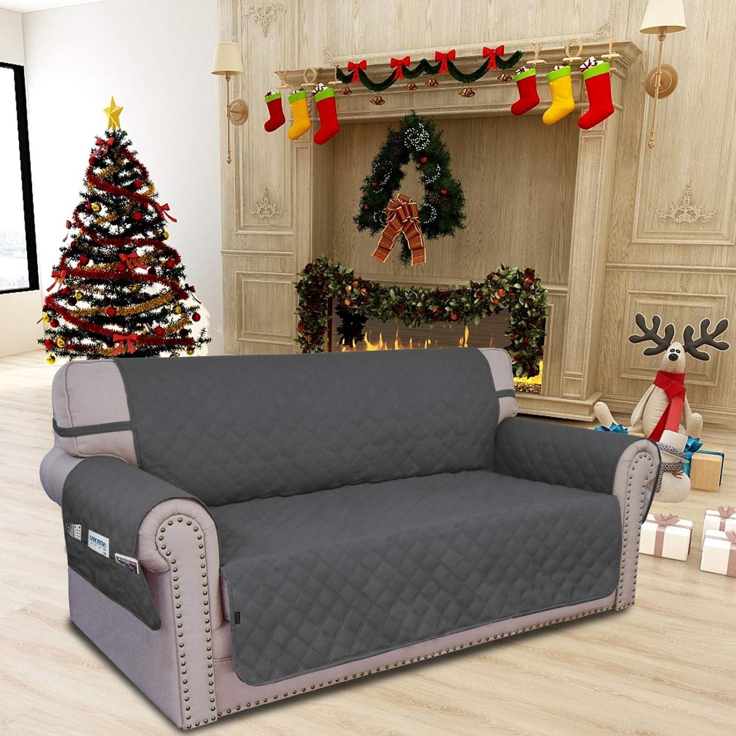 image:imageEasyGoing Sofa Slipcover Waterproof Couch Cover for 3 Cushion Couch Sofa Cover Furniture Protector Cover Pets Covers Washable NonSlip Fabric Pets Kids Children Dog Cat Sofa ChocolateDark Gray