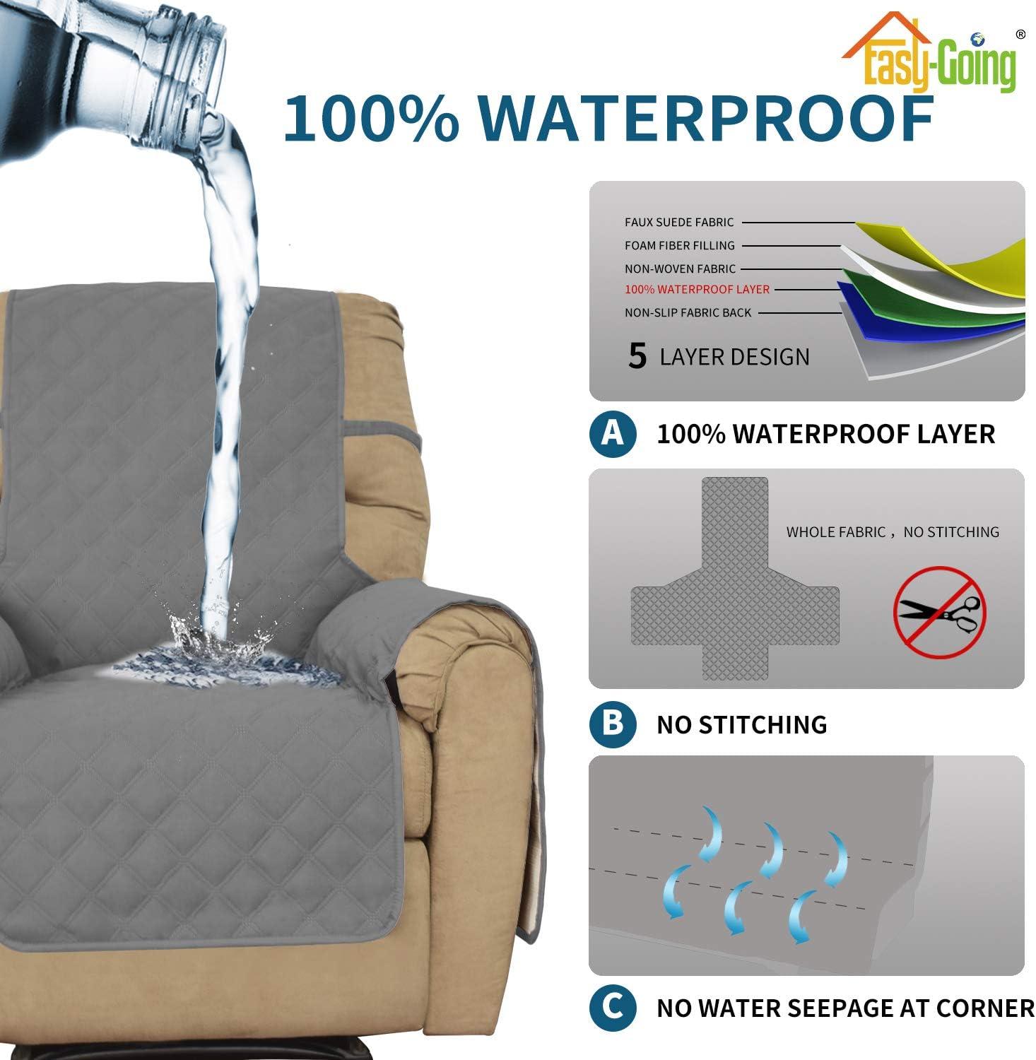 image:imageEasyGoing Sofa Slipcover Waterproof Couch Cover for 3 Cushion Couch Sofa Cover Furniture Protector Cover Pets Covers Washable NonSlip Fabric Pets Kids Children Dog Cat Sofa ChocolateGrey