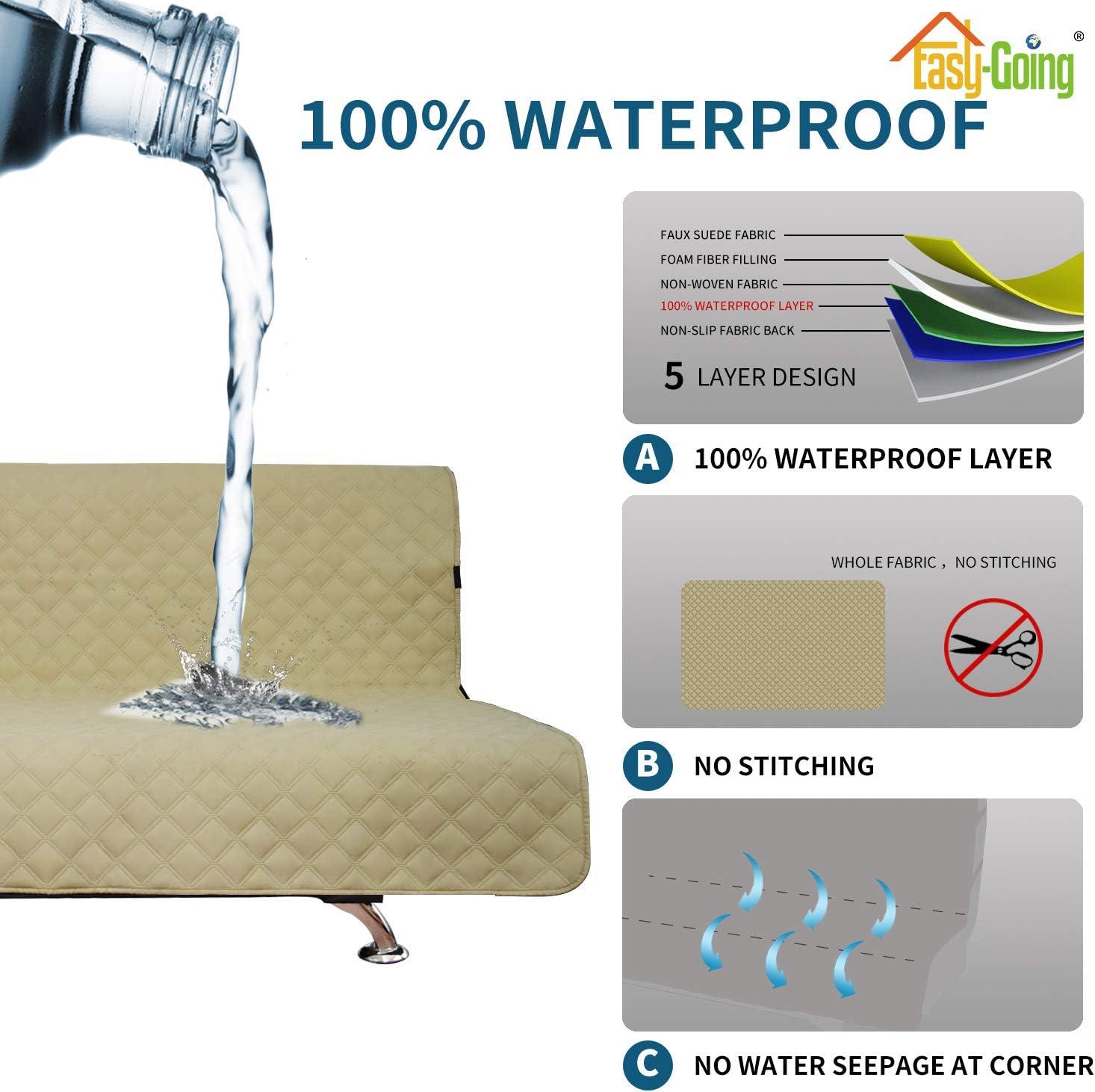 image:imageEasyGoing Sofa Slipcover Waterproof Couch Cover for 3 Cushion Couch Sofa Cover Furniture Protector Cover Pets Covers Washable NonSlip Fabric Pets Kids Children Dog Cat Sofa ChocolateSand