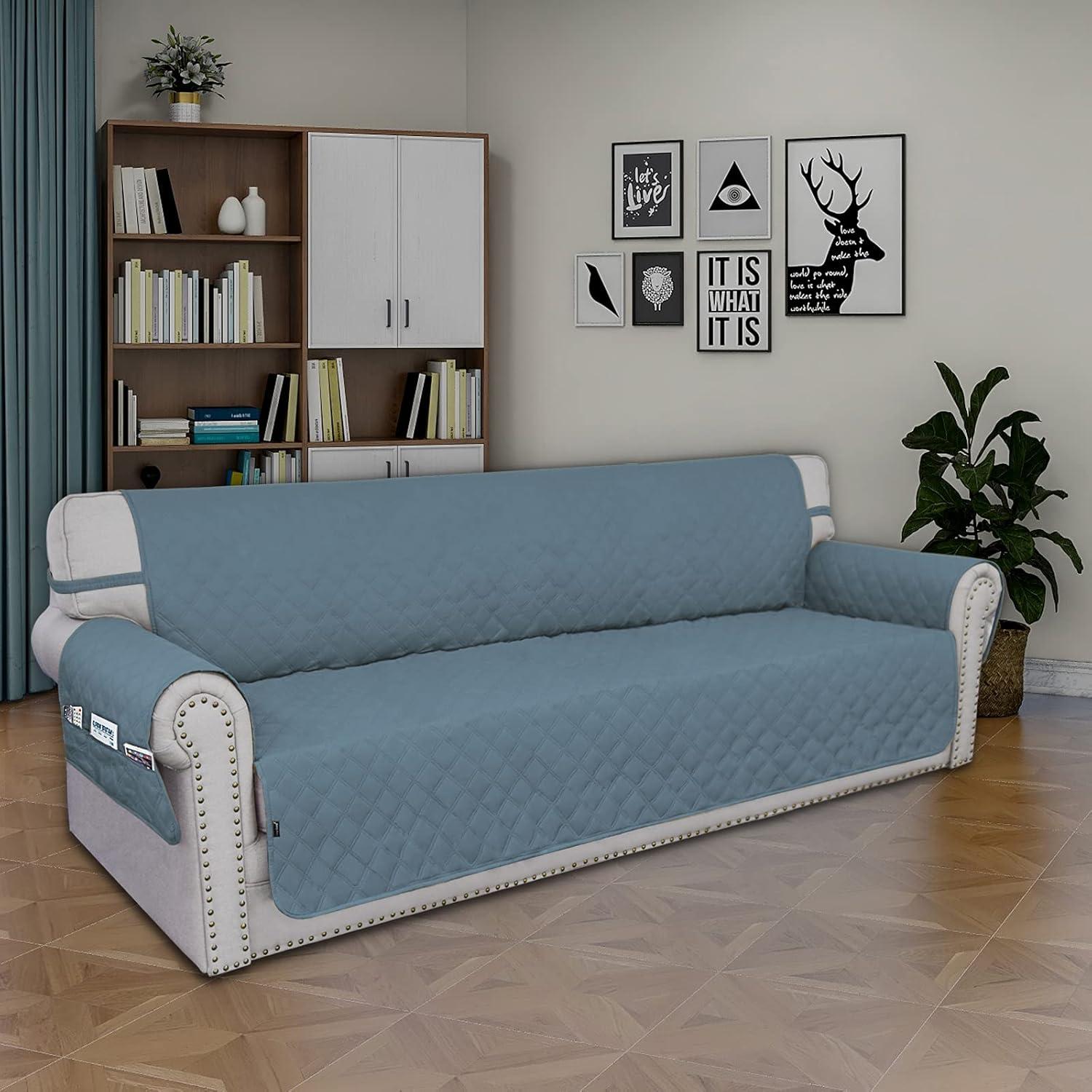 image:imageEasyGoing Sofa Slipcover Waterproof Couch Cover for 3 Cushion Couch Sofa Cover Furniture Protector Cover Pets Covers Washable NonSlip Fabric Pets Kids Children Dog Cat Sofa ChocolateLight Blue