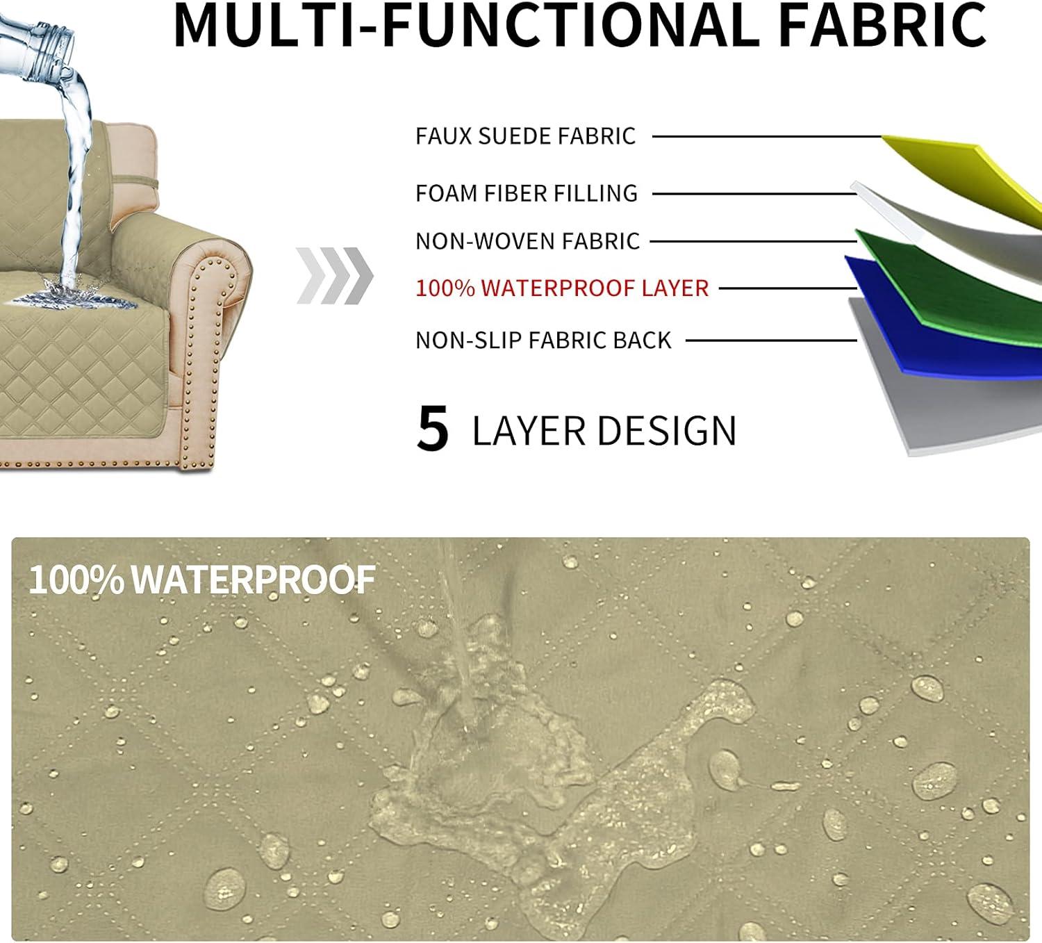 image:imageEasyGoing Sofa Slipcover Waterproof Couch Cover for 3 Cushion Couch Sofa Cover Furniture Protector Cover Pets Covers Washable NonSlip Fabric Pets Kids Children Dog Cat Sofa ChocolateSand