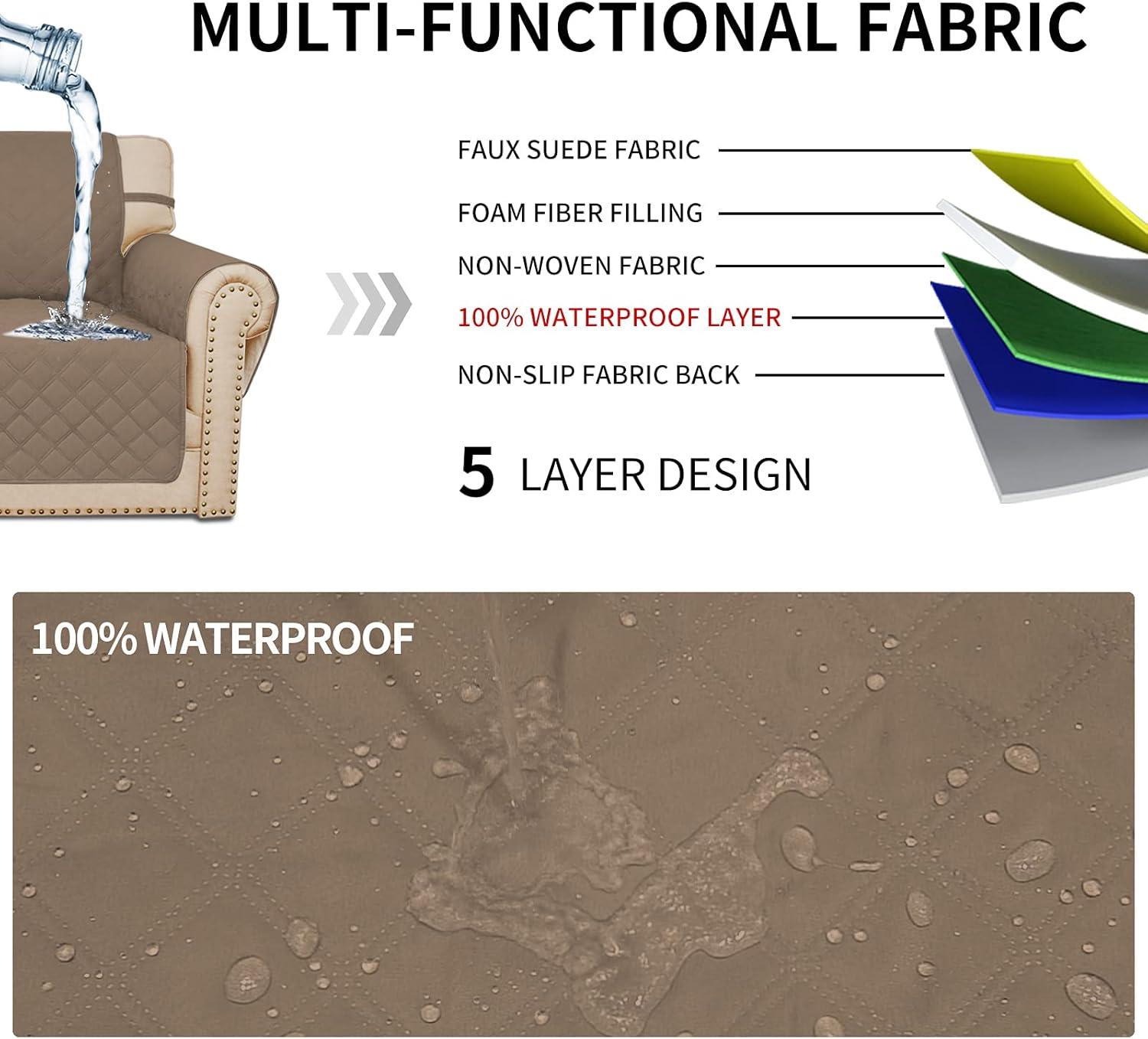 image:imageEasyGoing Sofa Slipcover Waterproof Couch Cover for 3 Cushion Couch Sofa Cover Furniture Protector Cover Pets Covers Washable NonSlip Fabric Pets Kids Children Dog Cat Sofa ChocolateCamel