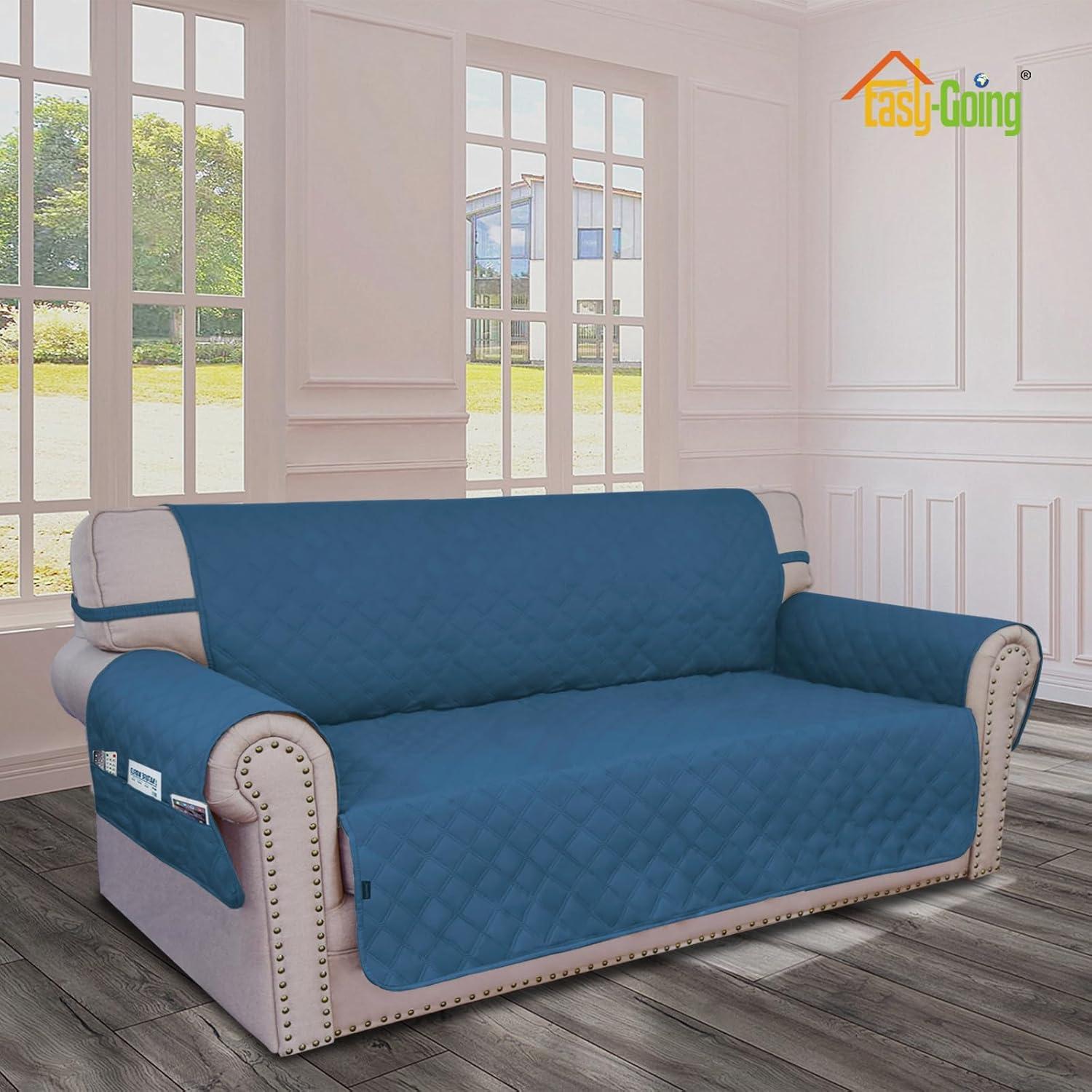 image:imageEasyGoing Sofa Slipcover Waterproof Couch Cover for 3 Cushion Couch Sofa Cover Furniture Protector Cover Pets Covers Washable NonSlip Fabric Pets Kids Children Dog Cat Sofa ChocolatePeacock Blue