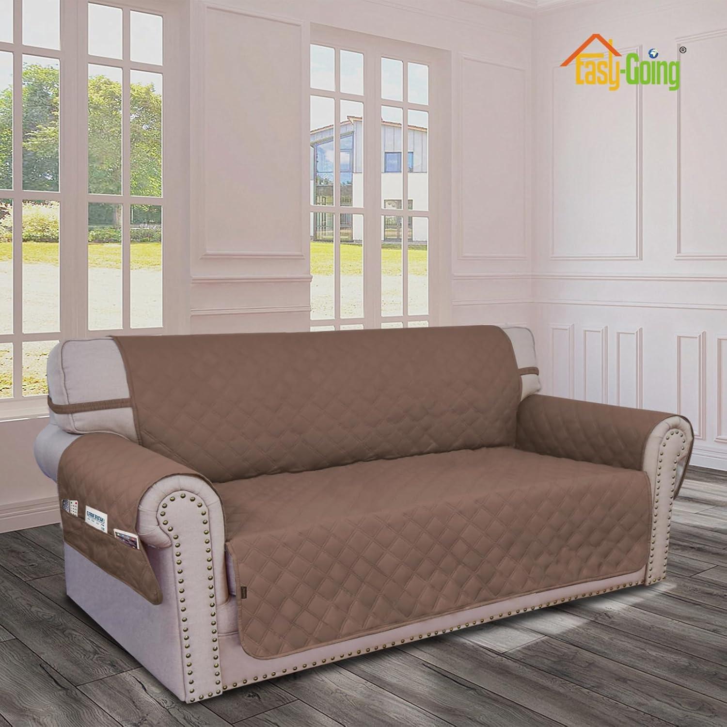image:imageEasyGoing Sofa Slipcover Waterproof Couch Cover for 3 Cushion Couch Sofa Cover Furniture Protector Cover Pets Covers Washable NonSlip Fabric Pets Kids Children Dog Cat Sofa ChocolateBrown