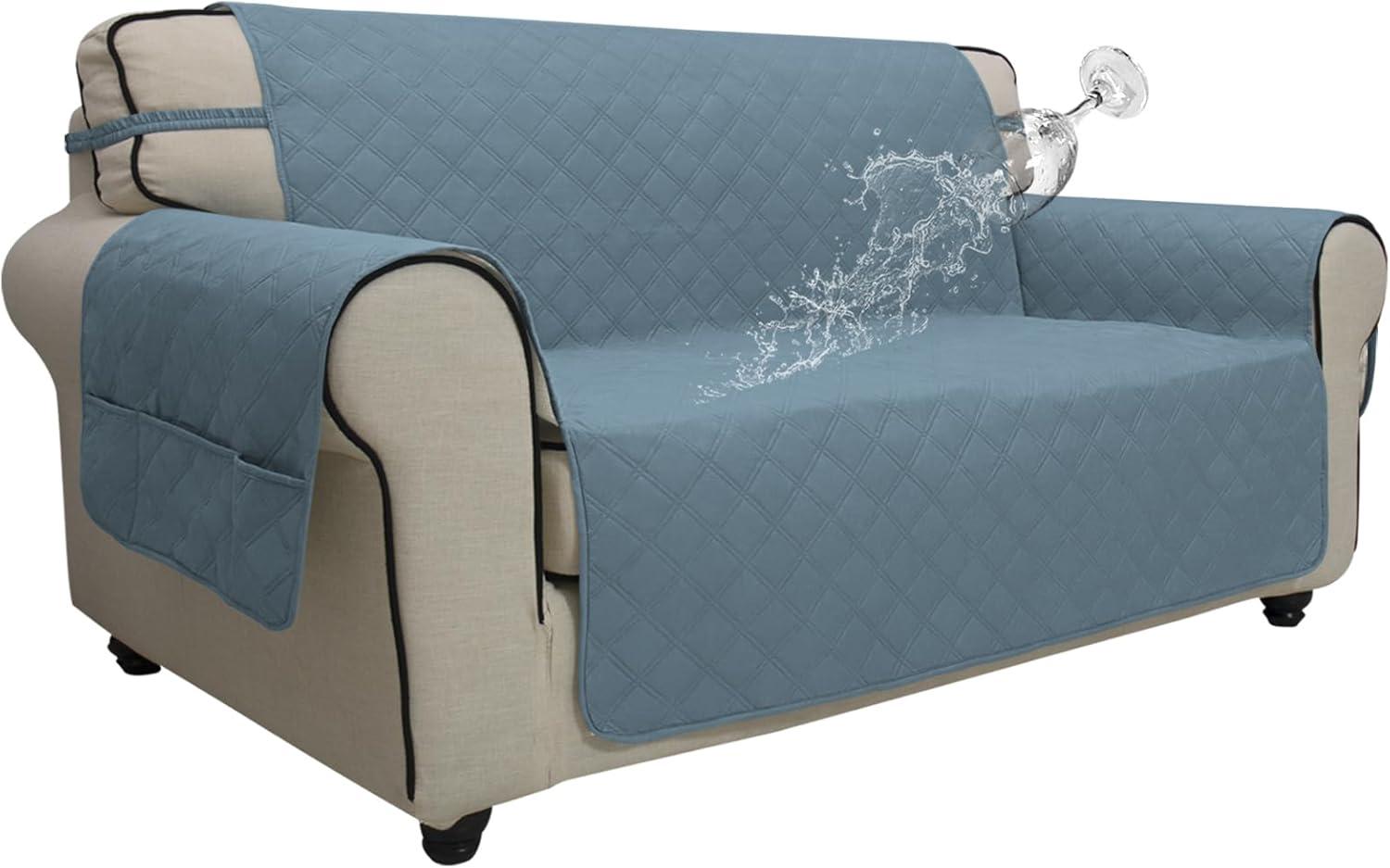 image:imageEasyGoing Sofa Slipcover Waterproof Couch Cover for 3 Cushion Couch Sofa Cover Furniture Protector Cover Pets Covers Washable NonSlip Fabric Pets Kids Children Dog Cat Sofa ChocolateLight Blue