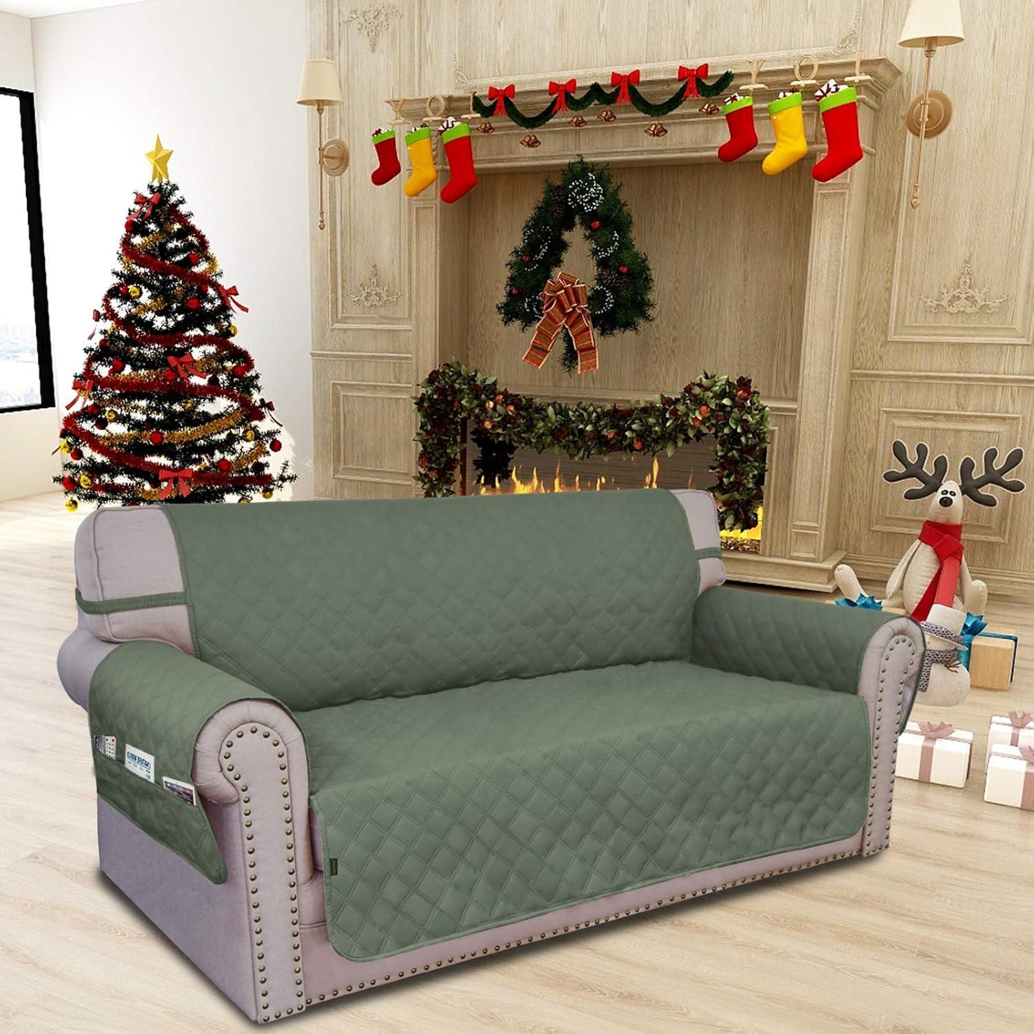 image:imageEasyGoing Sofa Slipcover Waterproof Couch Cover for 3 Cushion Couch Sofa Cover Furniture Protector Cover Pets Covers Washable NonSlip Fabric Pets Kids Children Dog Cat Sofa ChocolateGreyish Green