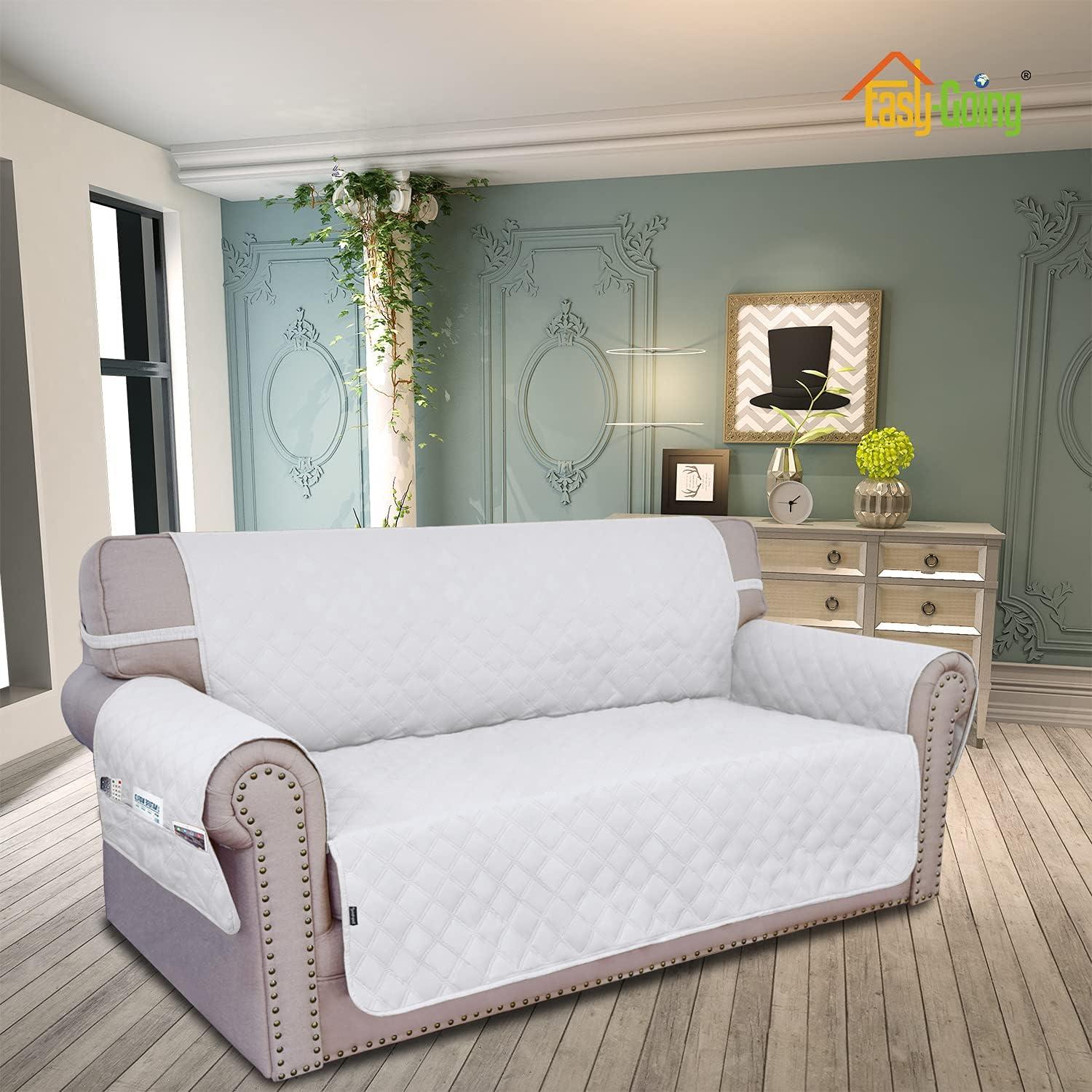 image:imageEasyGoing Sofa Slipcover Waterproof Couch Cover for 3 Cushion Couch Sofa Cover Furniture Protector Cover Pets Covers Washable NonSlip Fabric Pets Kids Children Dog Cat Sofa ChocolateWhite