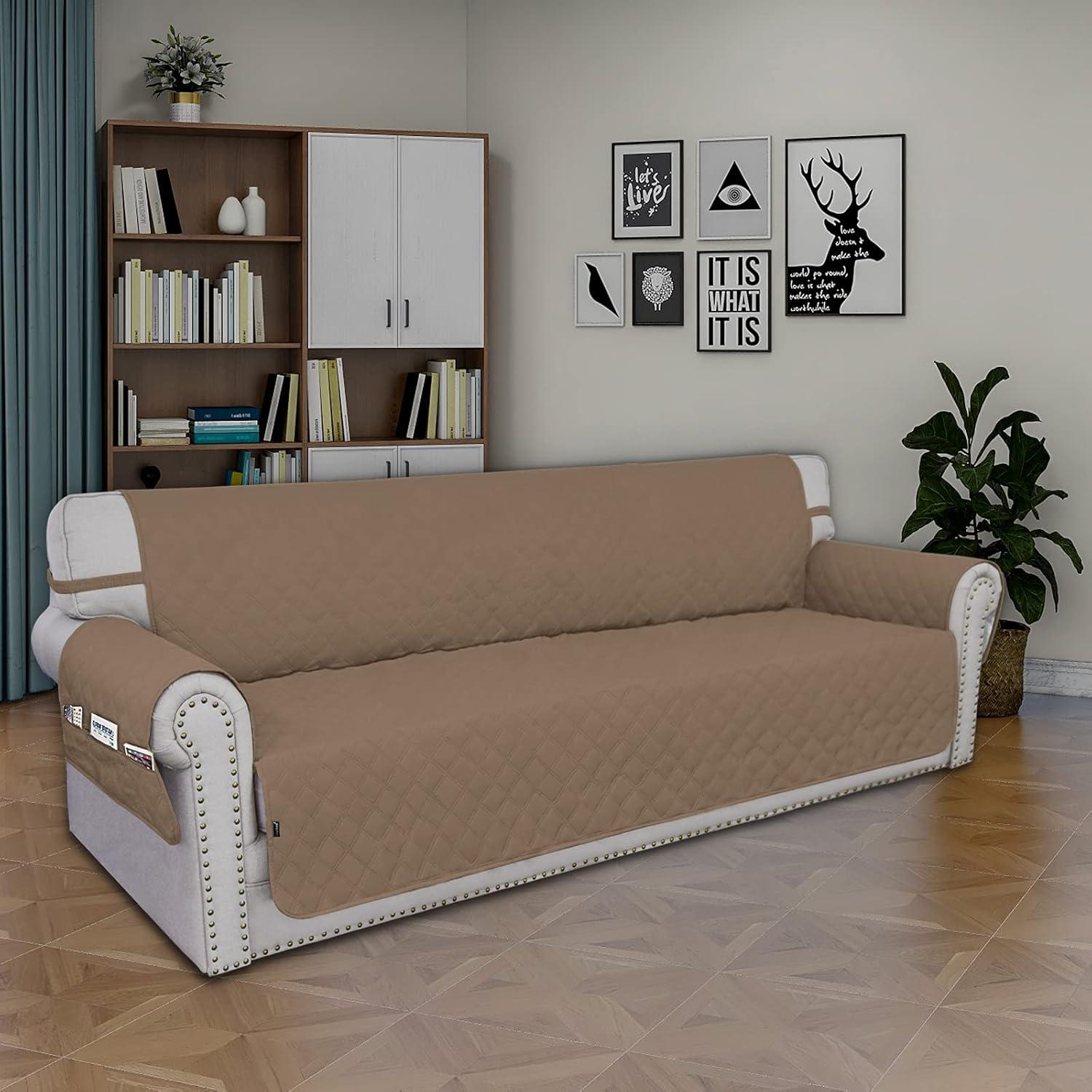 image:imageEasyGoing Sofa Slipcover Waterproof Couch Cover for 3 Cushion Couch Sofa Cover Furniture Protector Cover Pets Covers Washable NonSlip Fabric Pets Kids Children Dog Cat Sofa ChocolateCamel