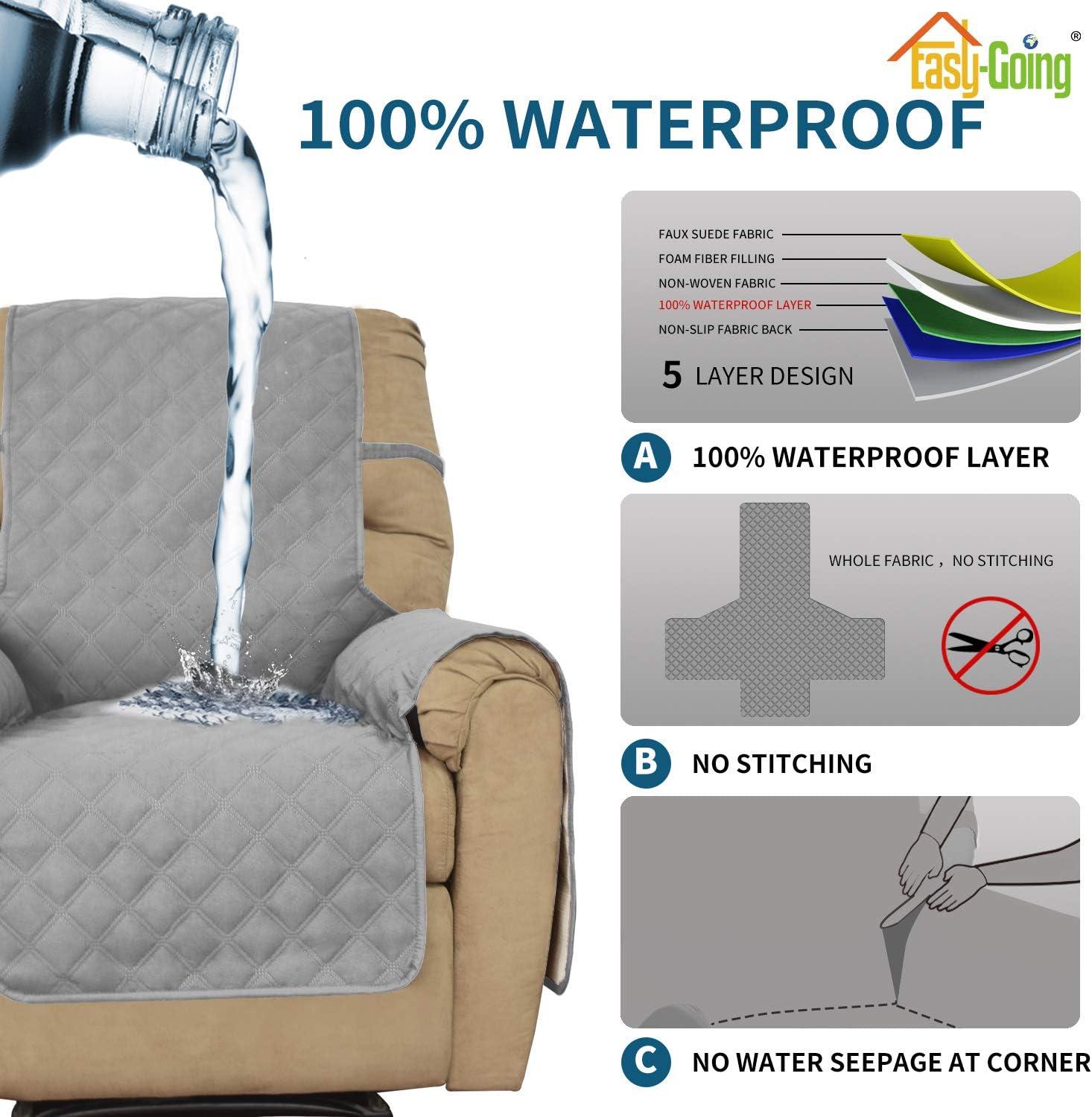 image:imageEasyGoing Sofa Slipcover Waterproof Couch Cover for 3 Cushion Couch Sofa Cover Furniture Protector Cover Pets Covers Washable NonSlip Fabric Pets Kids Children Dog Cat Sofa ChocolateGrey