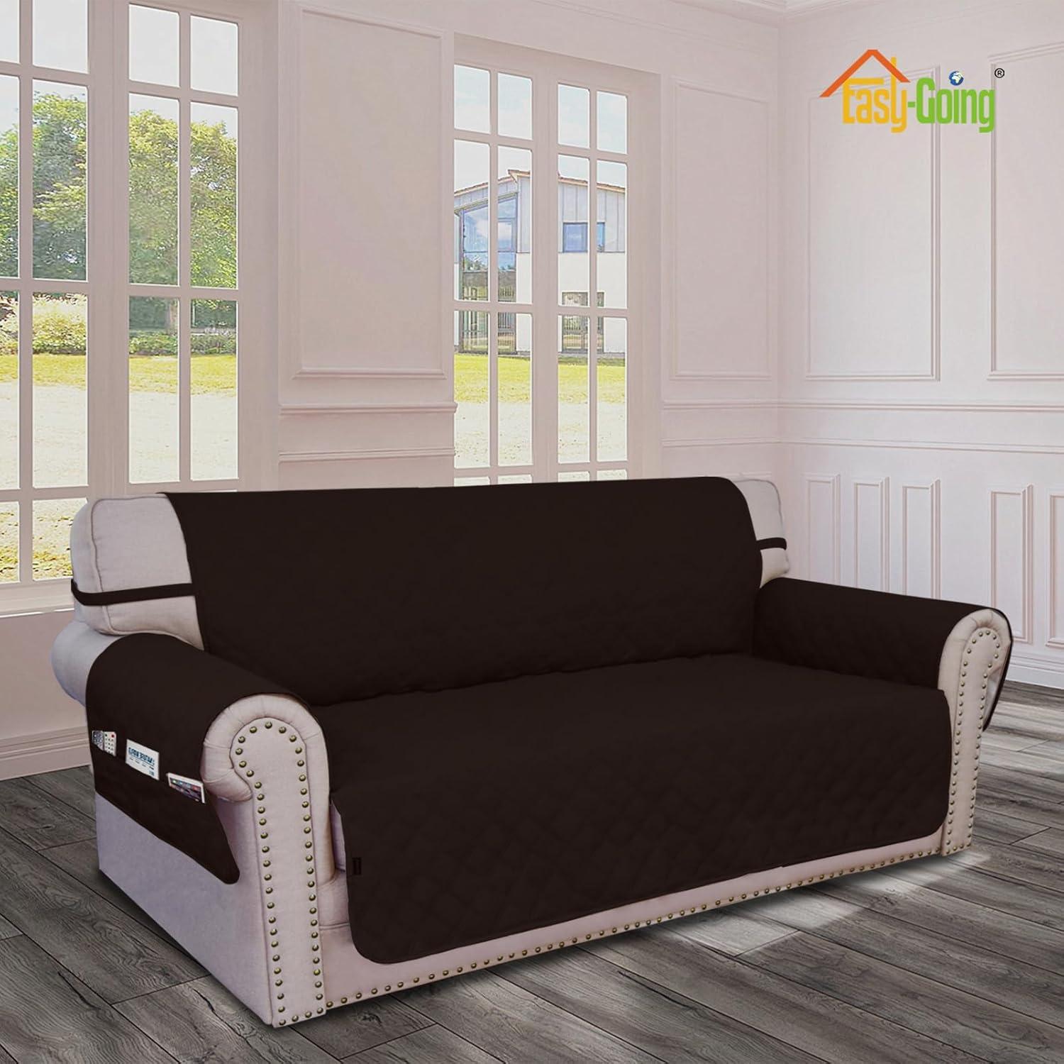 image:imageEasyGoing Sofa Slipcover Waterproof Couch Cover for 3 Cushion Couch Sofa Cover Furniture Protector Cover Pets Covers Washable NonSlip Fabric Pets Kids Children Dog Cat Sofa ChocolateChocolate