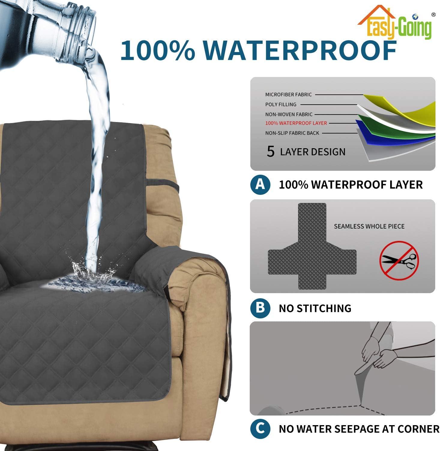 image:imageEasyGoing Sofa Slipcover Waterproof Couch Cover for 3 Cushion Couch Sofa Cover Furniture Protector Cover Pets Covers Washable NonSlip Fabric Pets Kids Children Dog Cat Sofa ChocolateDark Gray
