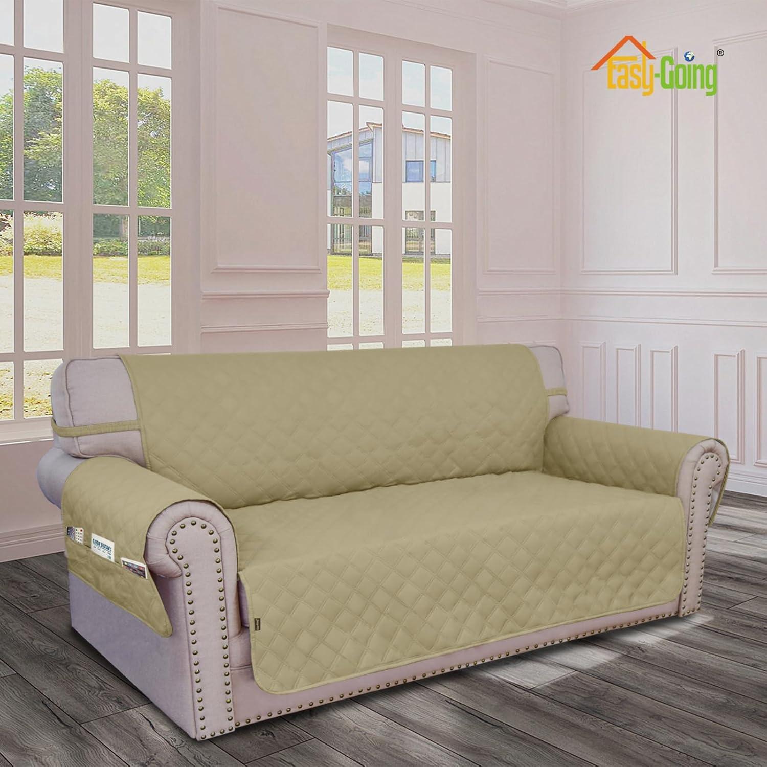 image:imageEasyGoing Sofa Slipcover Waterproof Couch Cover for 3 Cushion Couch Sofa Cover Furniture Protector Cover Pets Covers Washable NonSlip Fabric Pets Kids Children Dog Cat Sofa ChocolateSand