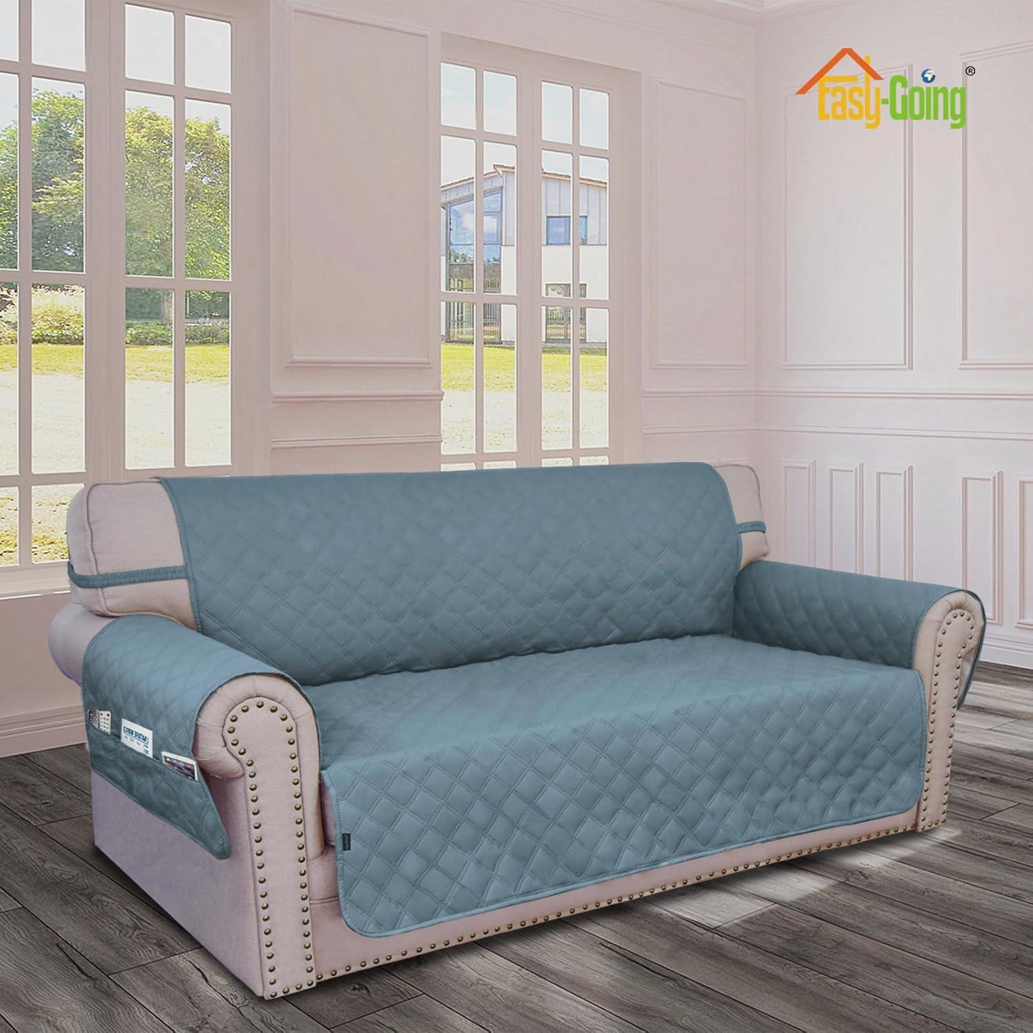 image:imageEasyGoing Sofa Slipcover Waterproof Couch Cover for 3 Cushion Couch Sofa Cover Furniture Protector Cover Pets Covers Washable NonSlip Fabric Pets Kids Children Dog Cat Sofa ChocolateLight Blue