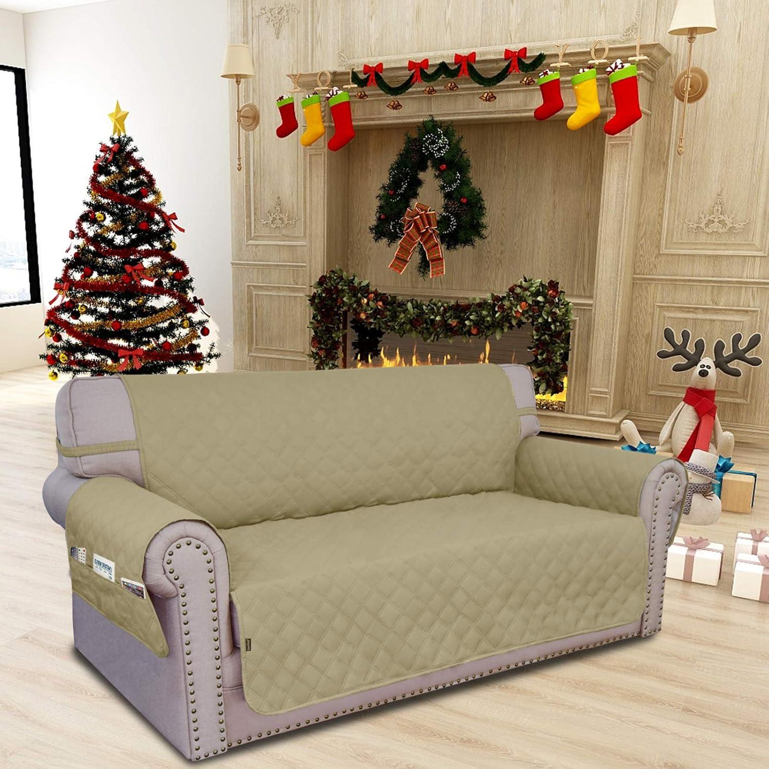 image:imageEasyGoing Sofa Slipcover Waterproof Couch Cover for 3 Cushion Couch Sofa Cover Furniture Protector Cover Pets Covers Washable NonSlip Fabric Pets Kids Children Dog Cat Sofa ChocolateSand