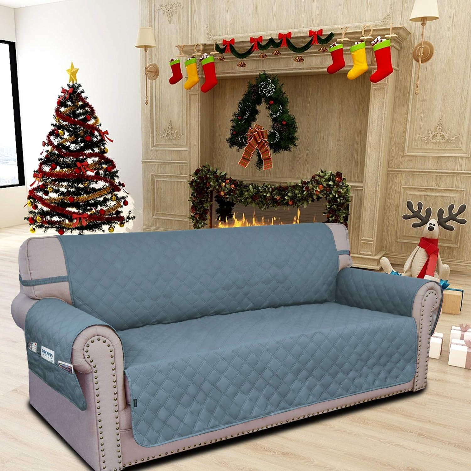 image:imageEasyGoing Sofa Slipcover Waterproof Couch Cover for 3 Cushion Couch Sofa Cover Furniture Protector Cover Pets Covers Washable NonSlip Fabric Pets Kids Children Dog Cat Sofa ChocolateLight Blue