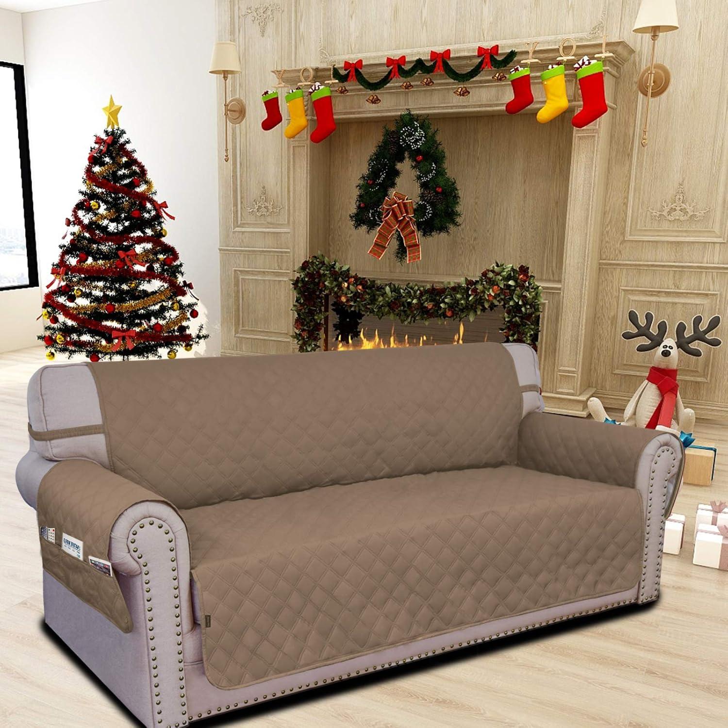 image:imageEasyGoing Sofa Slipcover Waterproof Couch Cover for 3 Cushion Couch Sofa Cover Furniture Protector Cover Pets Covers Washable NonSlip Fabric Pets Kids Children Dog Cat Sofa ChocolateCamel