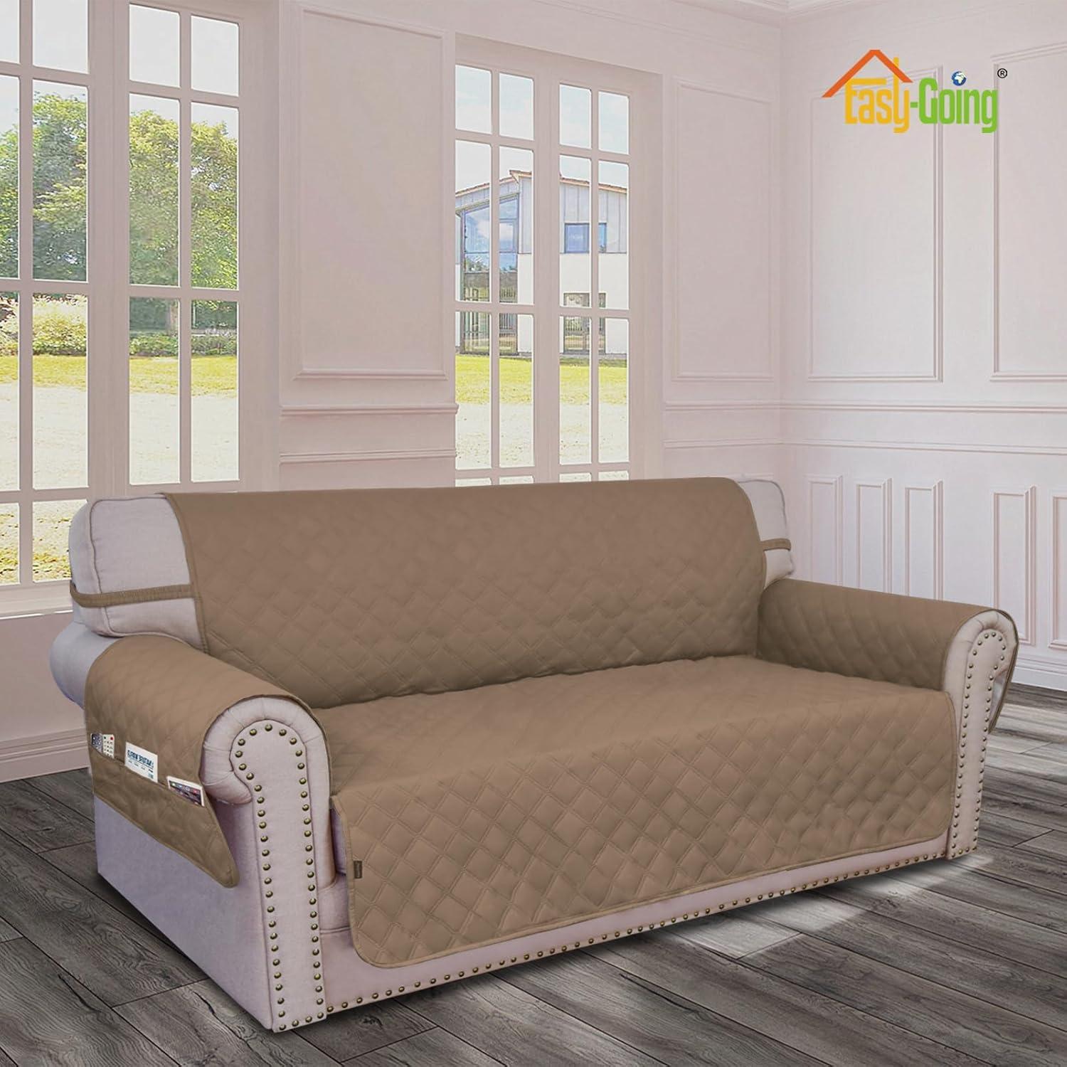 image:imageEasyGoing Sofa Slipcover Waterproof Couch Cover for 3 Cushion Couch Sofa Cover Furniture Protector Cover Pets Covers Washable NonSlip Fabric Pets Kids Children Dog Cat Sofa ChocolateCamel