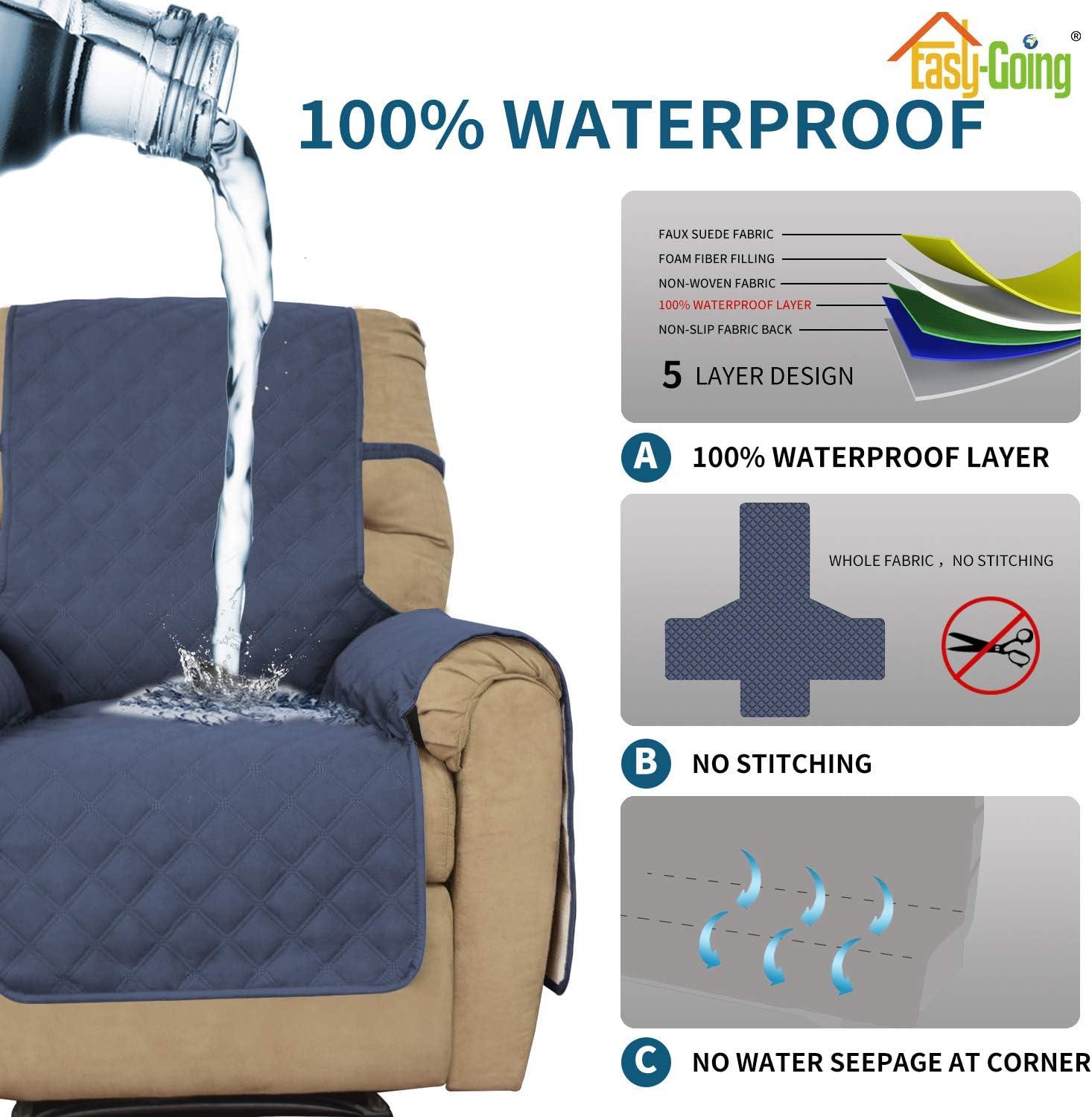image:imageEasyGoing Sofa Slipcover Waterproof Couch Cover for 3 Cushion Couch Sofa Cover Furniture Protector Cover Pets Covers Washable NonSlip Fabric Pets Kids Children Dog Cat Sofa ChocolateNavy