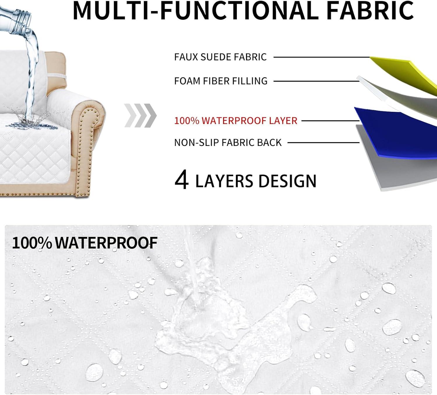 image:imageEasyGoing Sofa Slipcover Waterproof Couch Cover for 3 Cushion Couch Sofa Cover Furniture Protector Cover Pets Covers Washable NonSlip Fabric Pets Kids Children Dog Cat Sofa ChocolateWhite