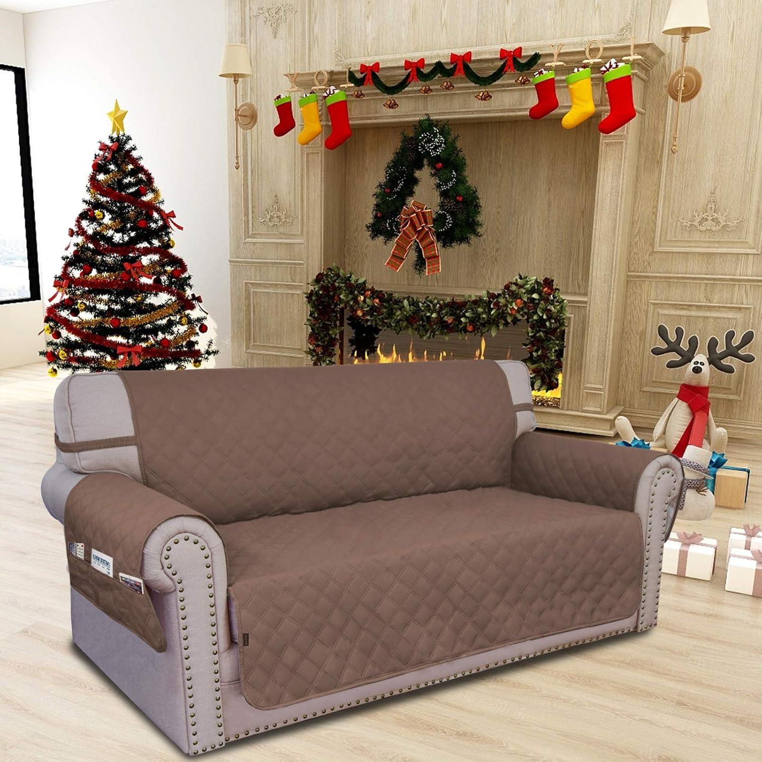 image:imageEasyGoing Sofa Slipcover Waterproof Couch Cover for 3 Cushion Couch Sofa Cover Furniture Protector Cover Pets Covers Washable NonSlip Fabric Pets Kids Children Dog Cat Sofa ChocolateBrown