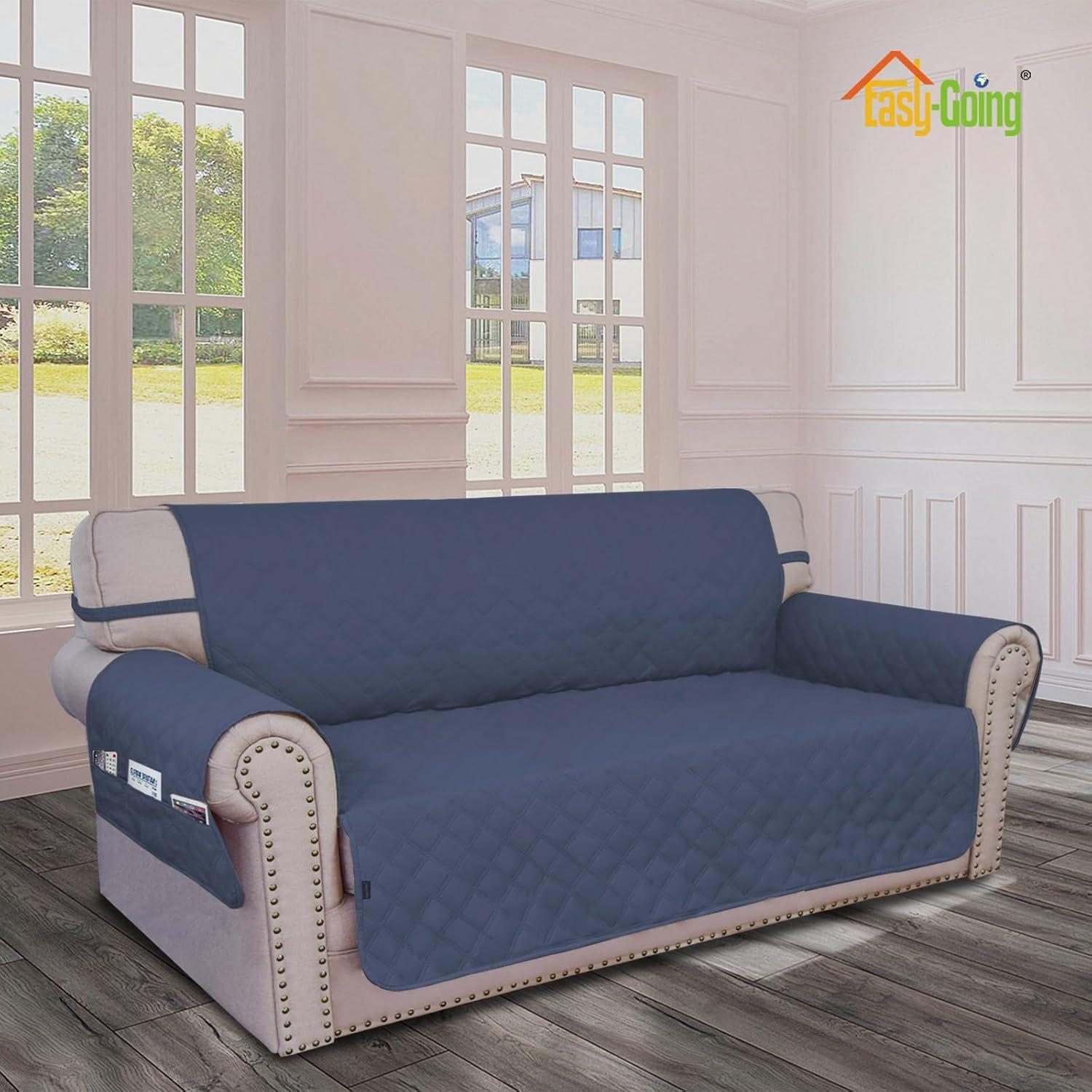 image:imageEasyGoing Sofa Slipcover Waterproof Couch Cover for 3 Cushion Couch Sofa Cover Furniture Protector Cover Pets Covers Washable NonSlip Fabric Pets Kids Children Dog Cat Sofa ChocolateNavy