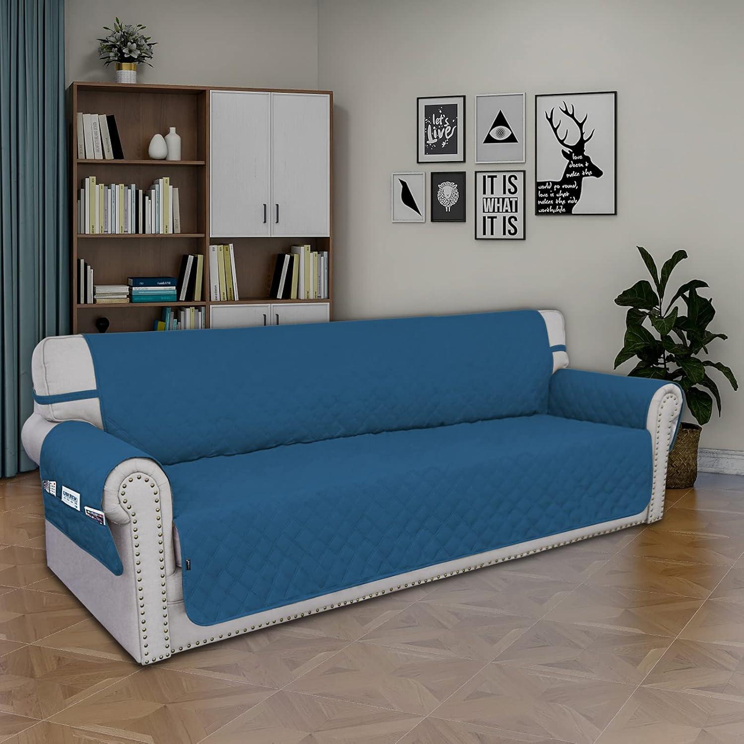 image:imageEasyGoing Sofa Slipcover Waterproof Couch Cover for 3 Cushion Couch Sofa Cover Furniture Protector Cover Pets Covers Washable NonSlip Fabric Pets Kids Children Dog Cat Sofa ChocolatePeacock Blue
