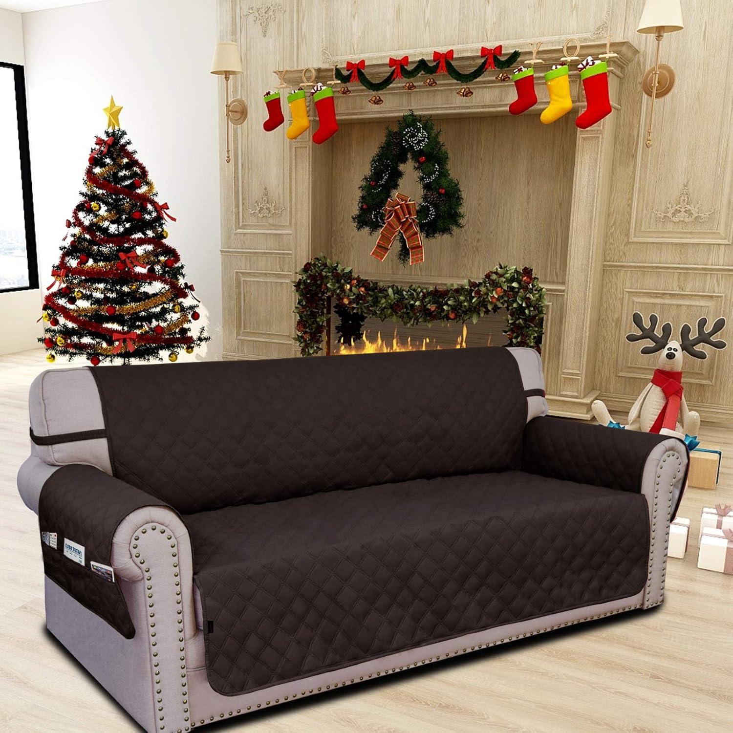 image:imageEasyGoing Sofa Slipcover Waterproof Couch Cover for 3 Cushion Couch Sofa Cover Furniture Protector Cover Pets Covers Washable NonSlip Fabric Pets Kids Children Dog Cat Sofa ChocolateChocolate