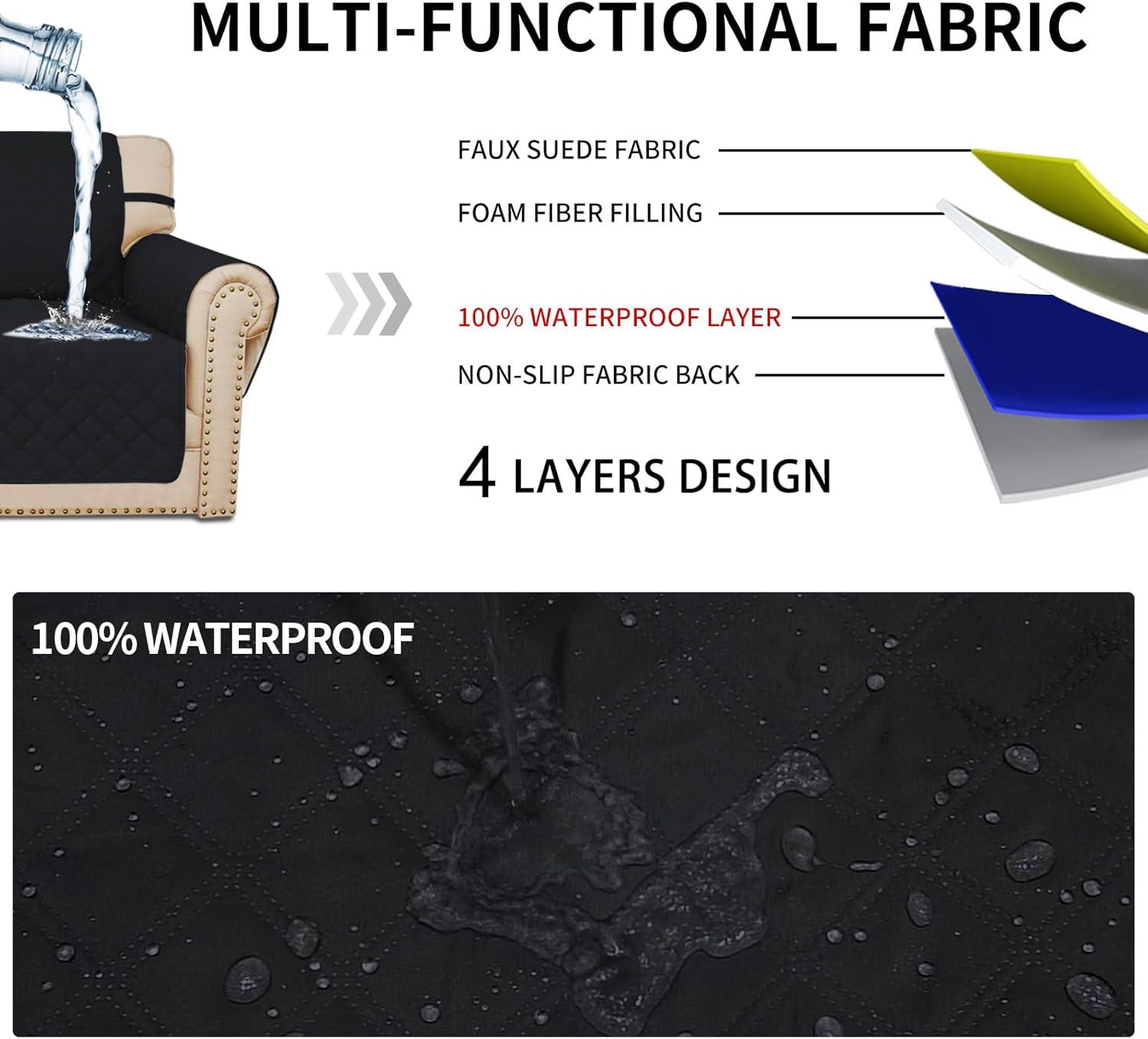 image:imageEasyGoing Sofa Slipcover Waterproof Couch Cover for 3 Cushion Couch Sofa Cover Furniture Protector Cover Pets Covers Washable NonSlip Fabric Pets Kids Children Dog Cat Sofa ChocolateBlack