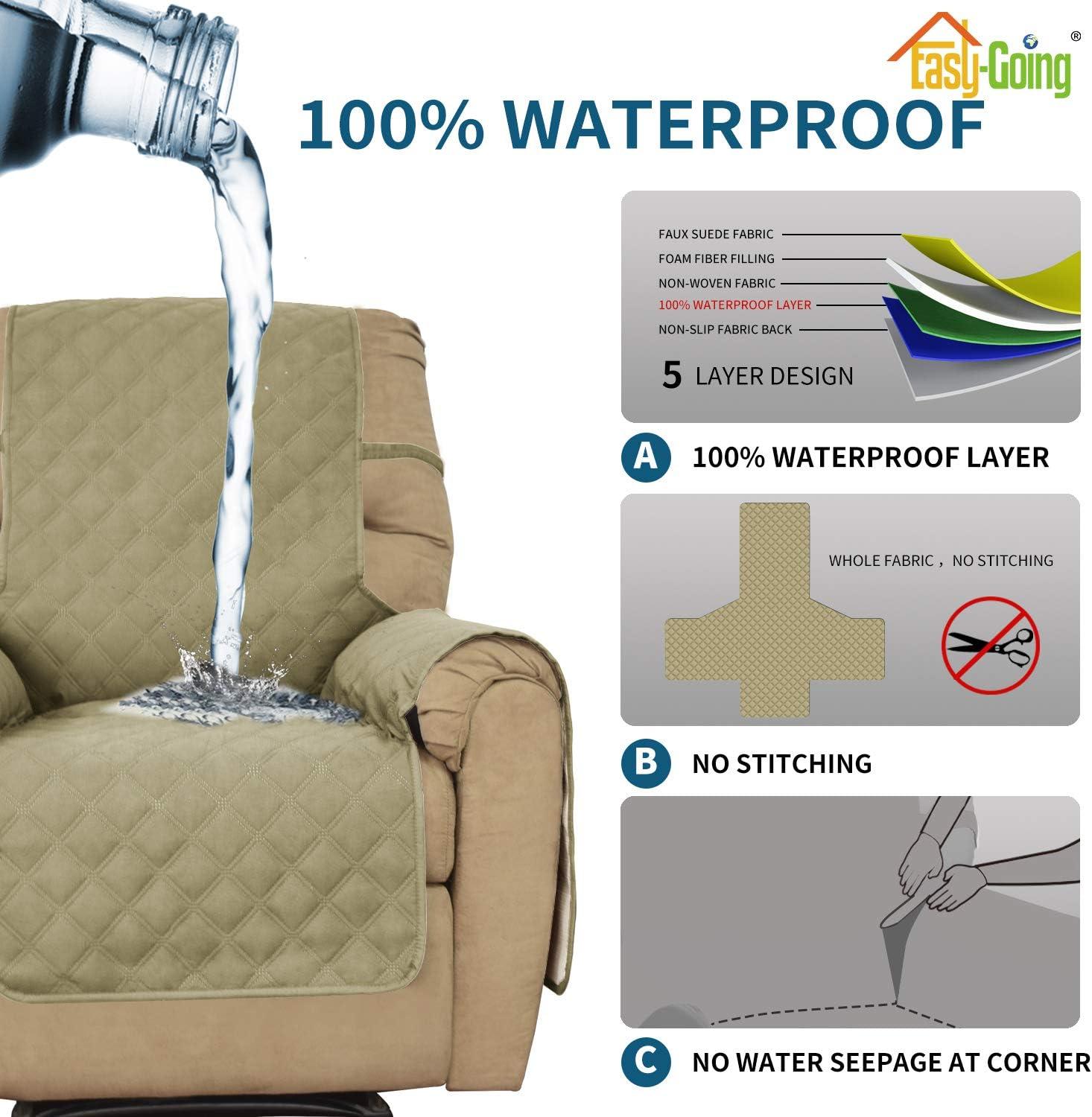 image:imageEasyGoing Sofa Slipcover Waterproof Couch Cover for 3 Cushion Couch Sofa Cover Furniture Protector Cover Pets Covers Washable NonSlip Fabric Pets Kids Children Dog Cat Sofa ChocolateSand
