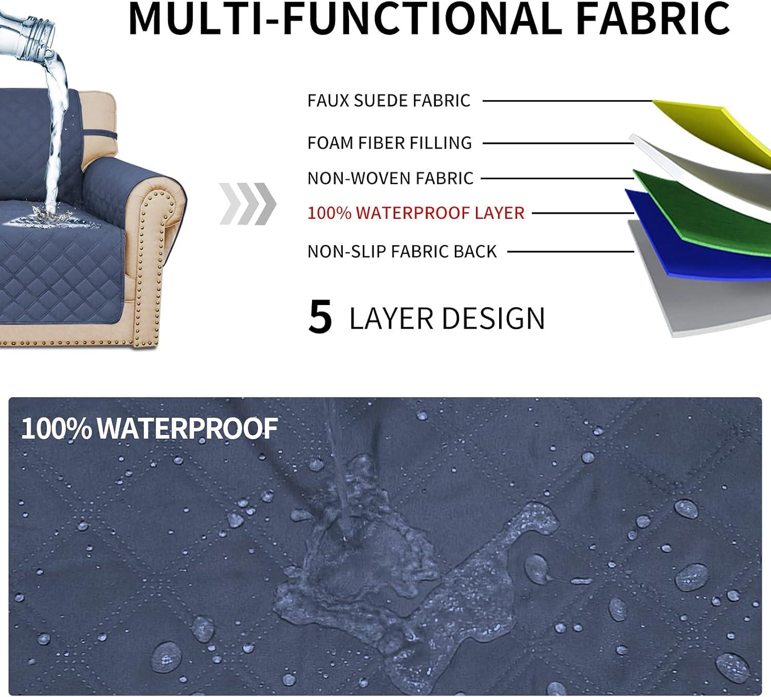 image:imageEasyGoing Sofa Slipcover Waterproof Couch Cover for 3 Cushion Couch Sofa Cover Furniture Protector Cover Pets Covers Washable NonSlip Fabric Pets Kids Children Dog Cat Sofa ChocolateNavy