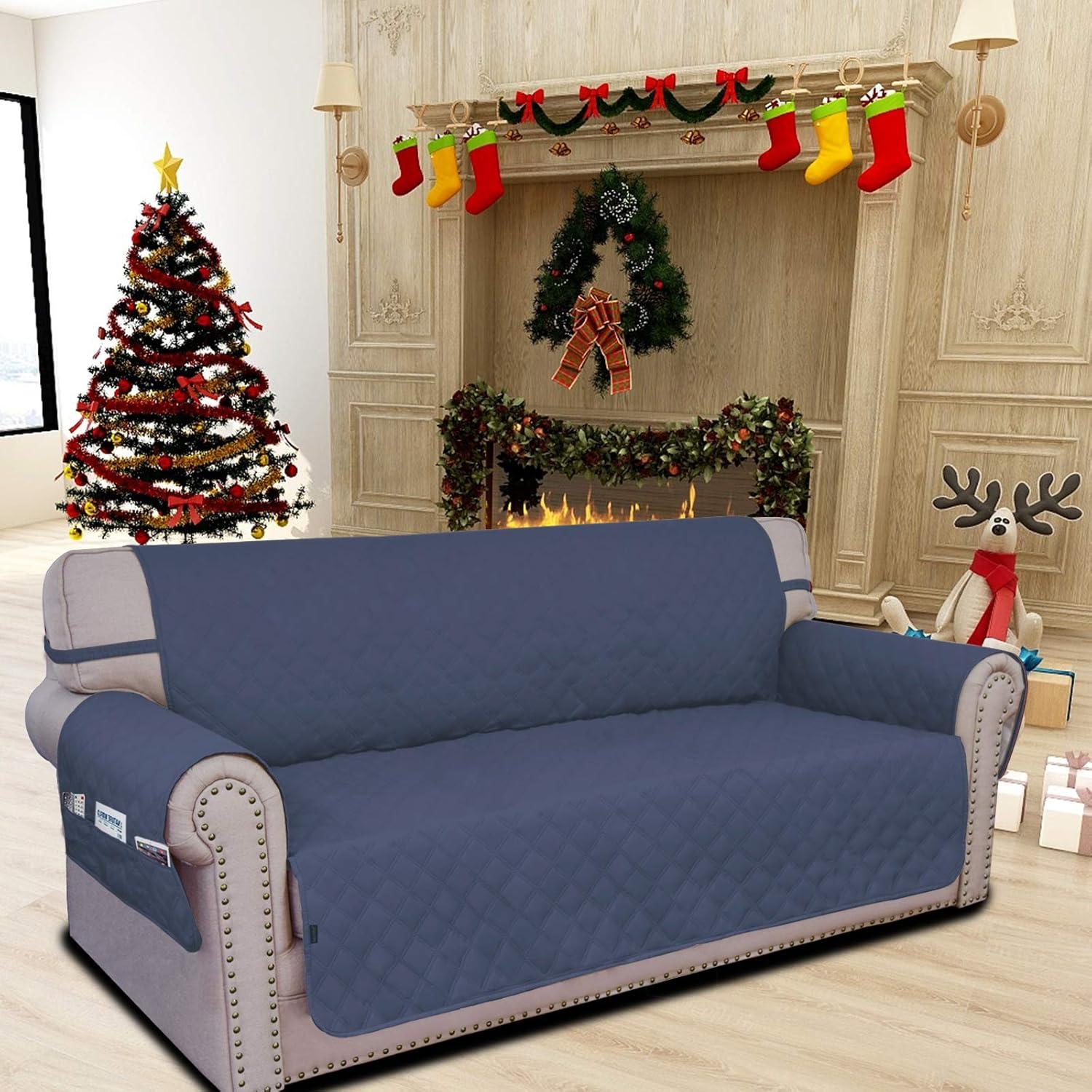 image:imageEasyGoing Sofa Slipcover Waterproof Couch Cover for 3 Cushion Couch Sofa Cover Furniture Protector Cover Pets Covers Washable NonSlip Fabric Pets Kids Children Dog Cat Sofa ChocolateNavy